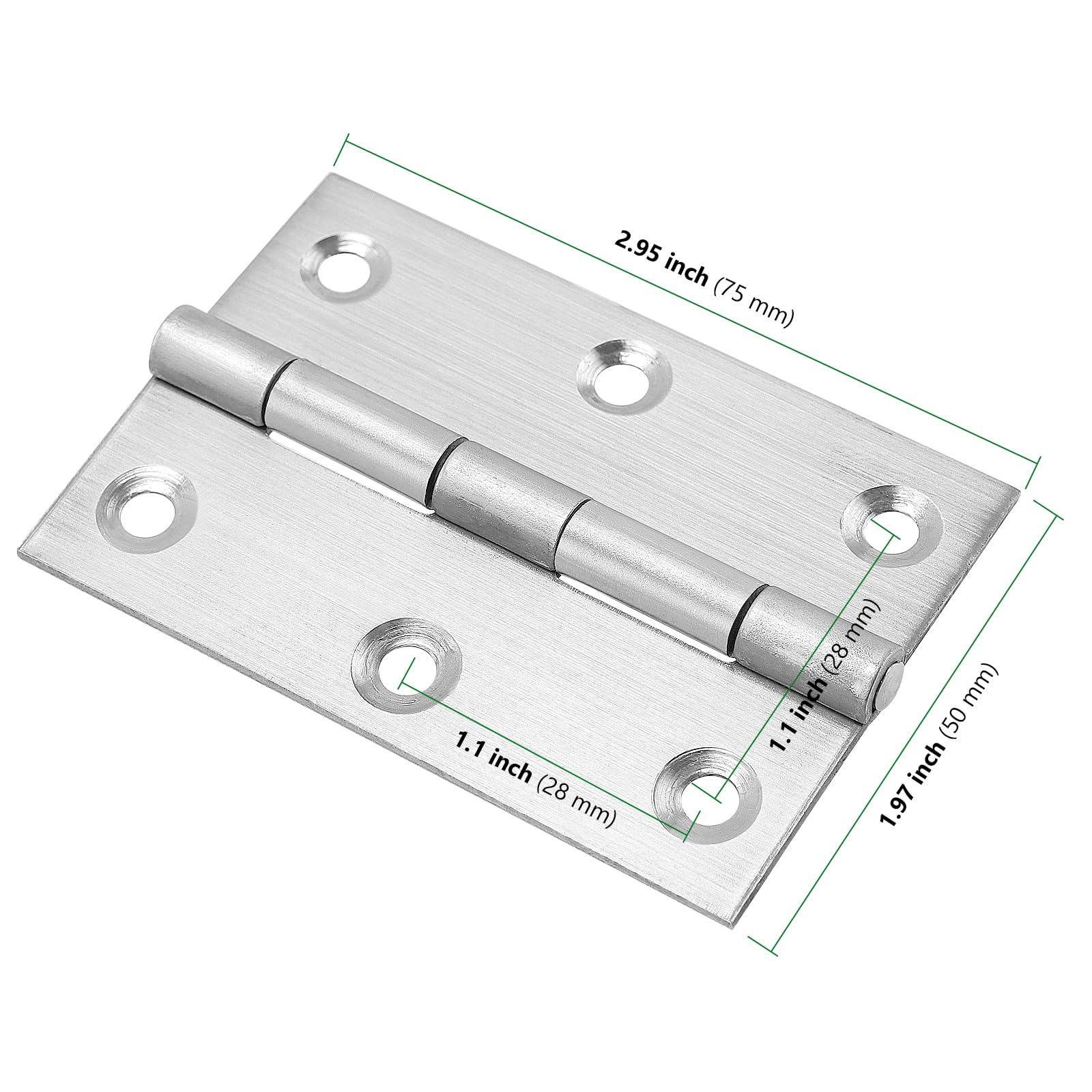 10 Cerniere per Porte in acciaio inox, Cerniere per Legno pieghevoli in metallo, con vite per interni ed esterni, porte, finestre, armadi, 7,5x5x0,15 cm