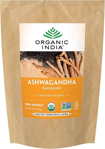 ORGANIC INDIA Ashwagandha Polvo orgánico – Polvo de raíz de Ashwagandha a granel, suplemento de hierbas – vegano, sin gluten, kosher, sin OMG, apoya