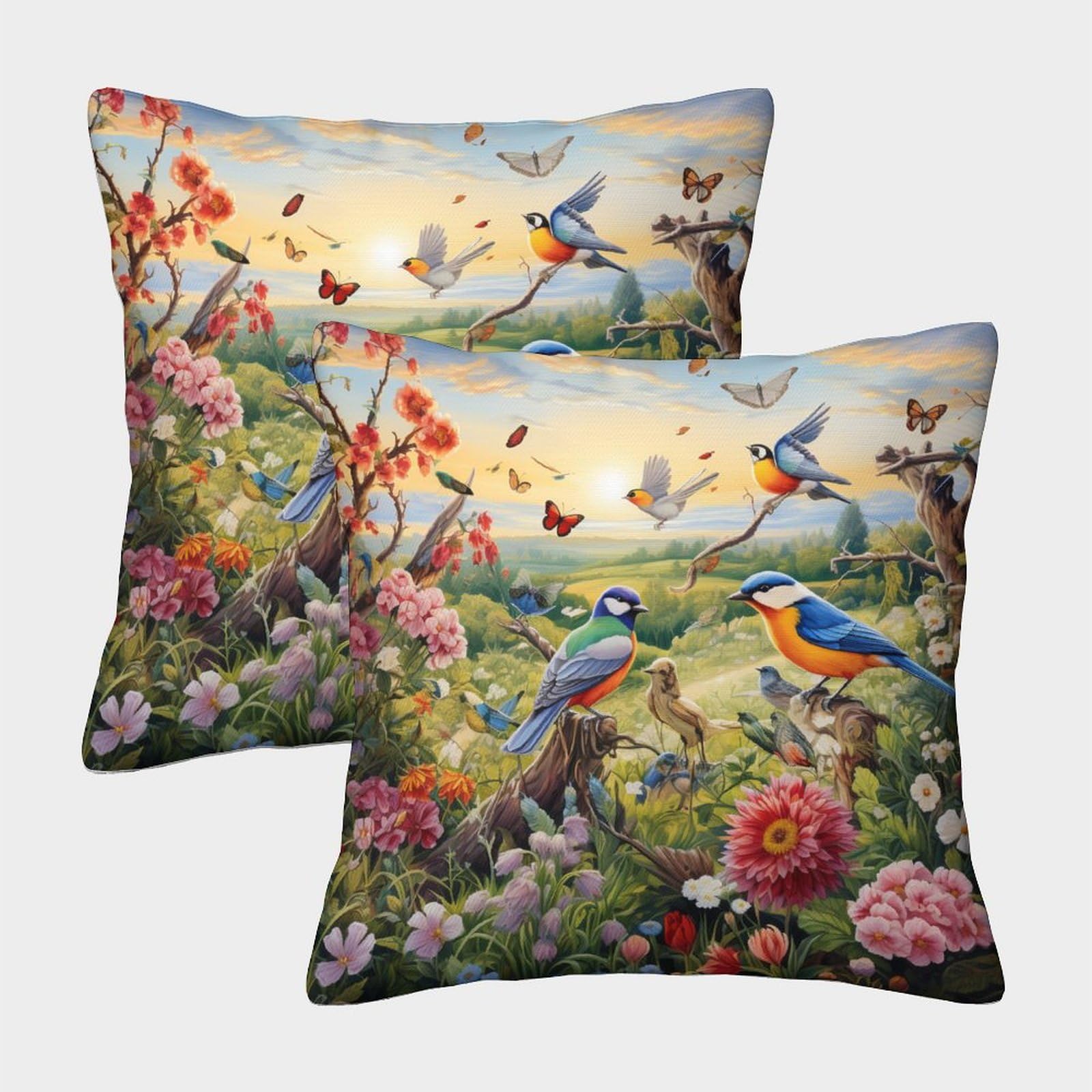 Felasbuid Style-5 Birds And Flowers Pillow Cases 2 Pack Cozy Pillowcases Animal Cushion Case With Zipper Decor Sofa For Living Room Bedroom 40X40cm