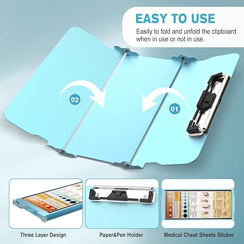 Miniatura 7 de Portapapeles de enfermería, portapapeles plegable con edición de enfermería, 3 capas de aluminio, portapapeles de enfermera con clip de perfil bajo