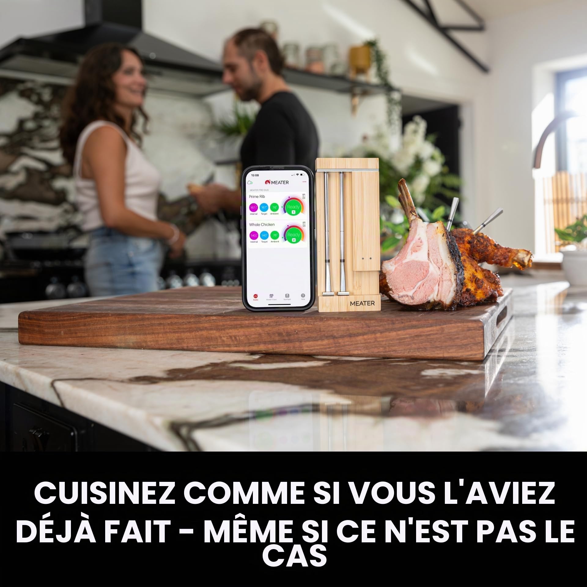 Meater Pro Duo : thermomètre numérique intelligent | Résistance 550 °C | Grande portée | Précision certifiée | BBQ, four, fumoir, friteuse | Plus de 50 recettes