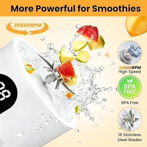 Miniatura 2 de Portable Blender, Personal Blender for Shakes and Smoothies, Portable Juicer with 16 Blades, Small Mini Juicer with Extra Handle Lid for Travel,