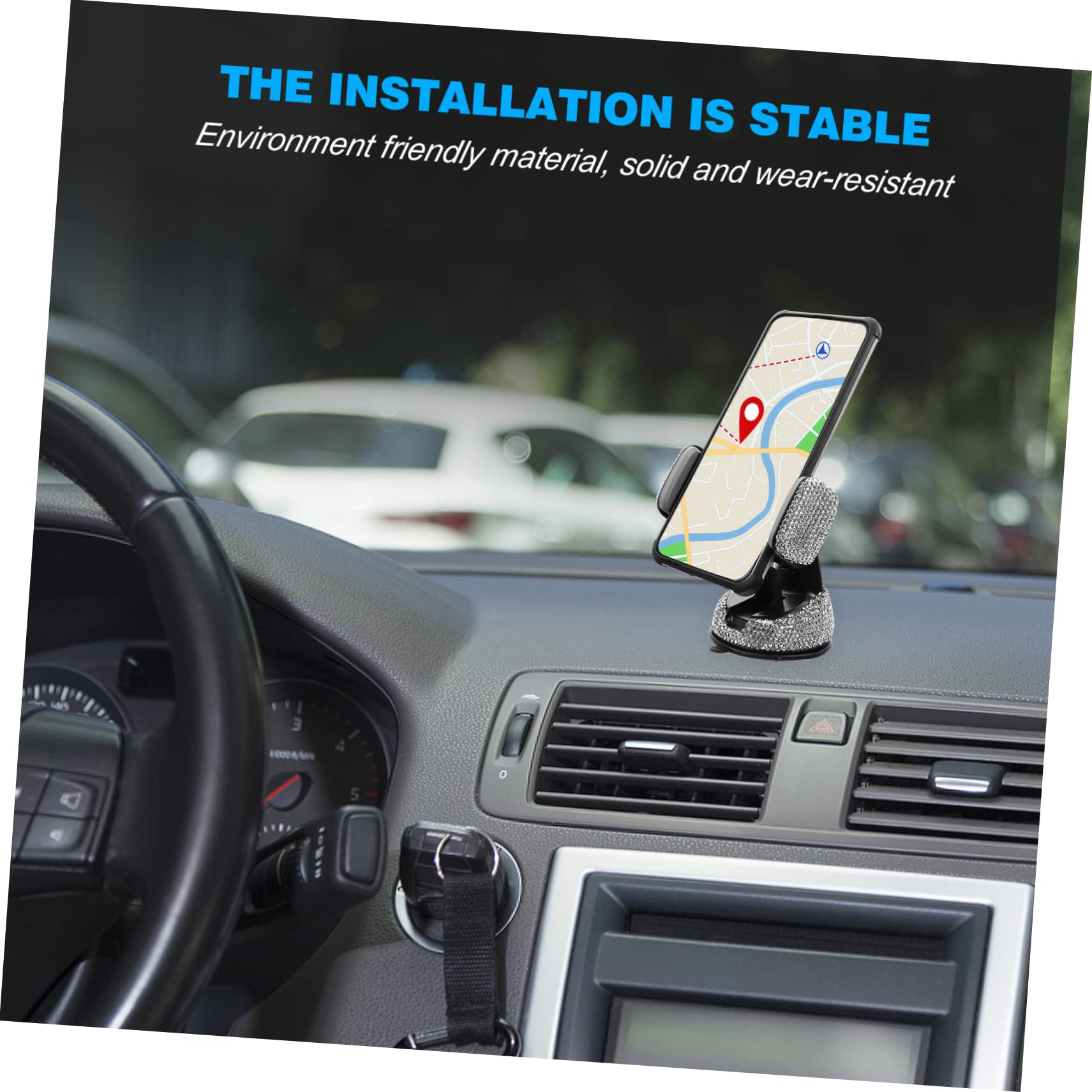 PLAFOPE Supporto Telefono Auto Strass Bianco, ABS, Rotazione | Smartphone 4-6, 2 Pollici, Base Bocchetta Sostituibile, Finitura Elegante Scintillante