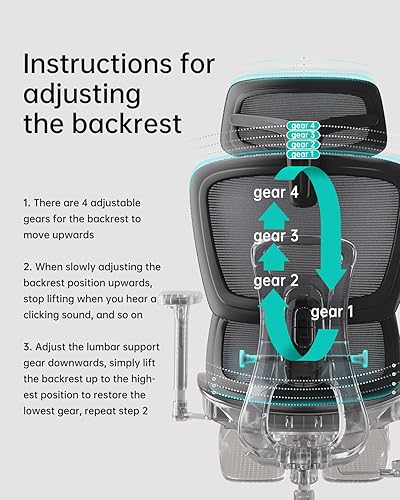 Miniatura 6 de Hbada Silla de oficina ergonómica con reposabrazos ajustables 3D, soporte lumbar ajustable, respaldo alto para silla de computadora, silla de
