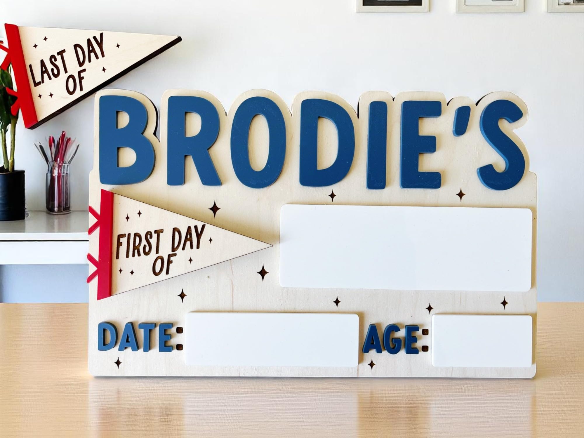 Custom Pennant Flag First Day of School Sign – Interchangeable First Day Photo Prop – Reusable 1st Day of School Banner for Kids, Preschool, Kindergarten – Personalized School Flag Board