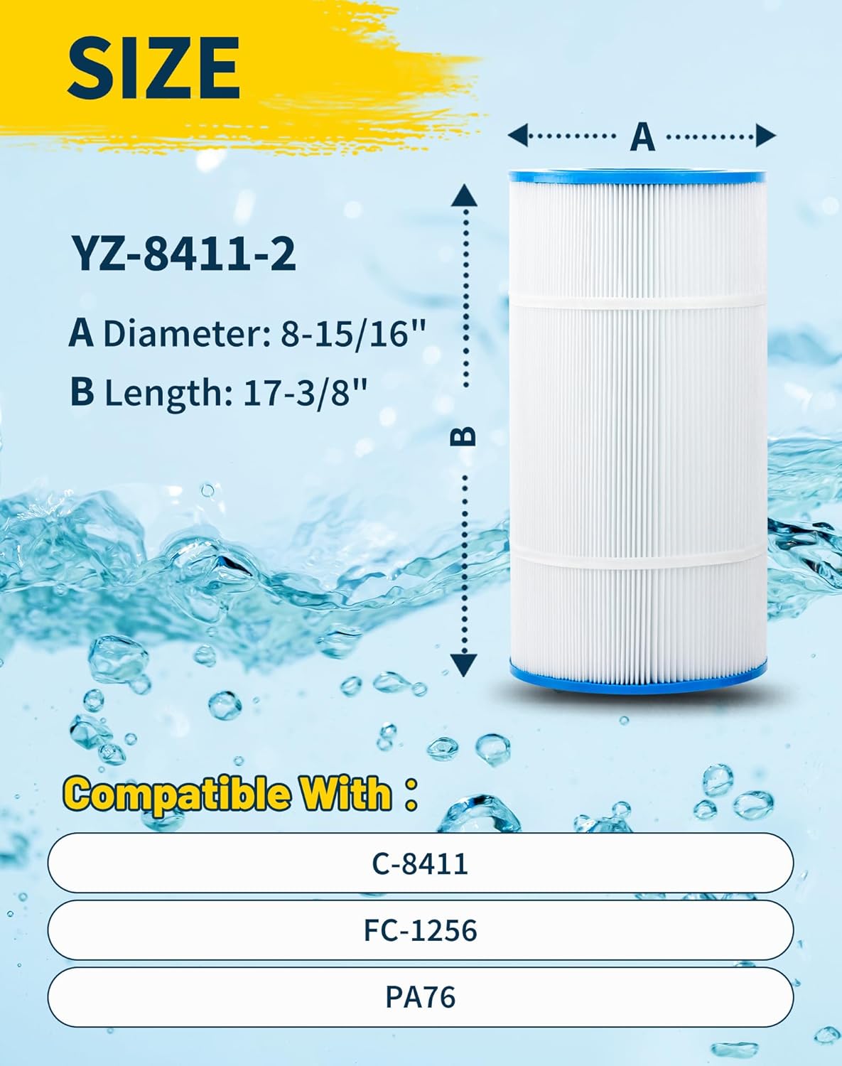 Swimming Pool Filter Replaces for C-8411, Filbur FC-1255, PWWCT75, Ultral-B6, Waterway 817-0075N, Waterway Clearwater II 75, CX760RE, C751, Darlly 80755, 75 Sq.Ft Filter Cartridge, 2 Pack