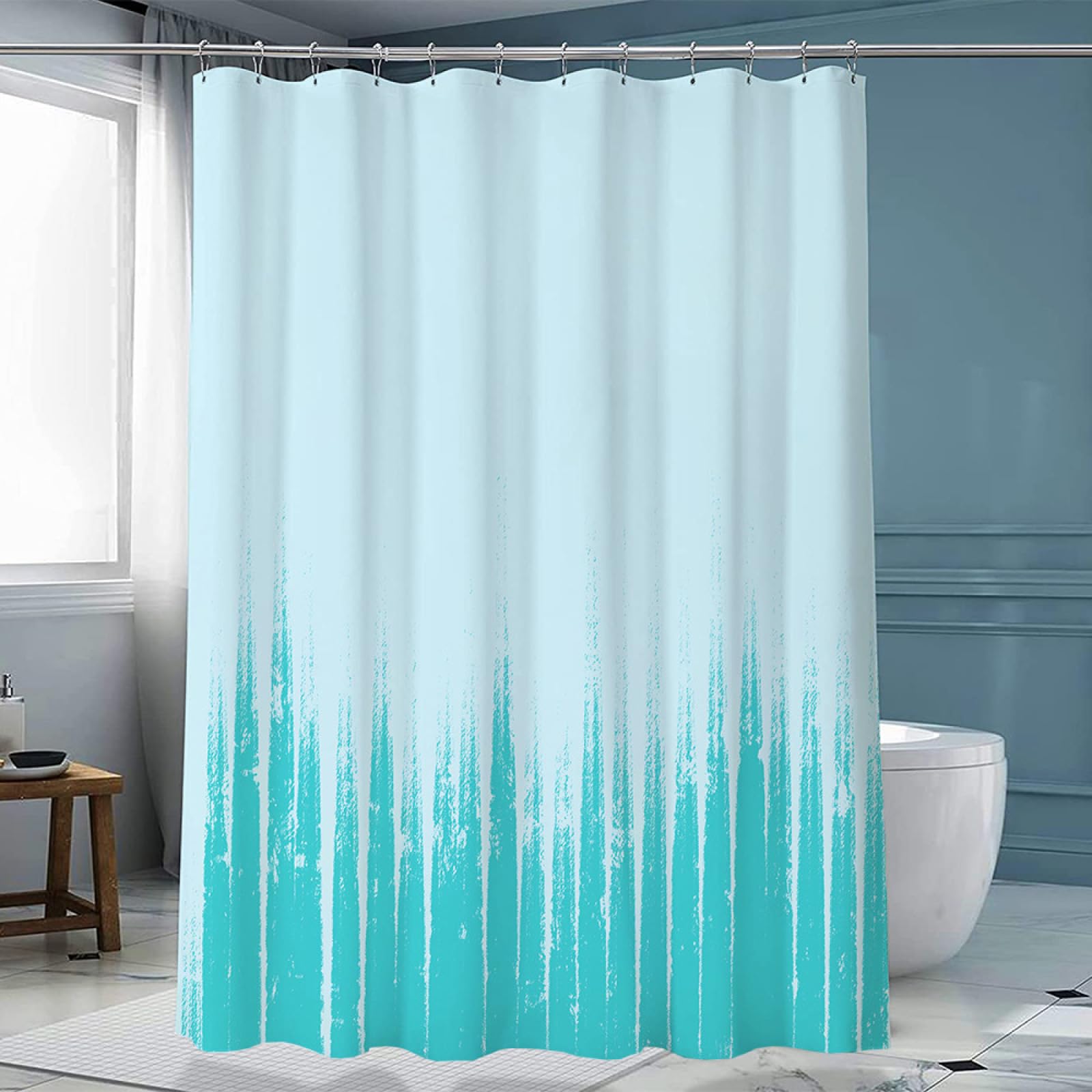 Shower Curtain Duck Egg Blue Shower Curtain Hooks Shower Curtains Mould Proof Resistant Shower Curtains Quick Dry Bathroom Curtains Bathroom Decor Washable Wet Room Shower Curtain 120x180cm