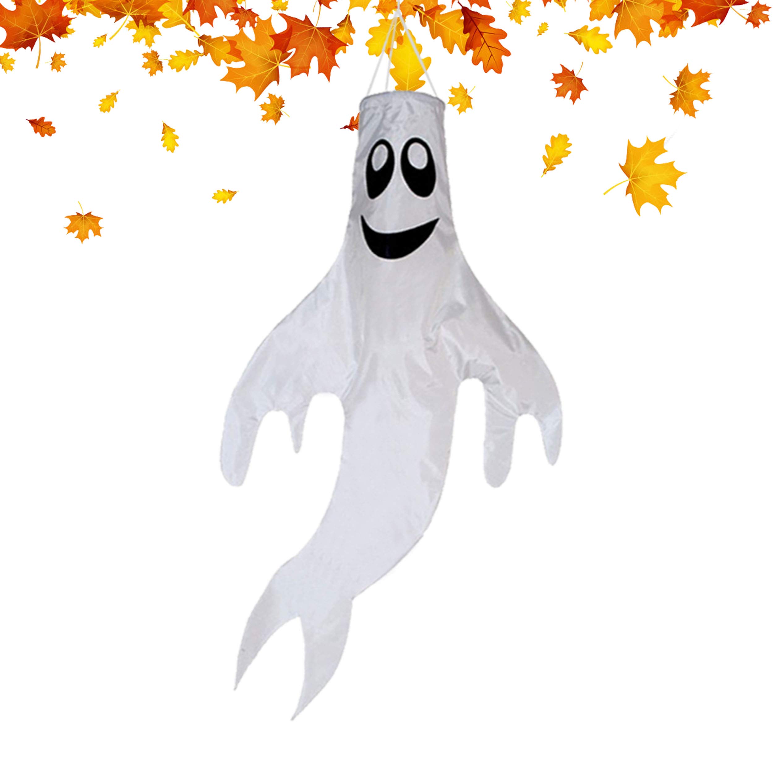 Halloween Ghost Windsocks Flag,Cute Outdoor Hanging Halloween Friendly Ghost Decorations for Front Yard Patio Lawn Garden Party Decor,Includes Swival Hanging Clip (43 INCH)