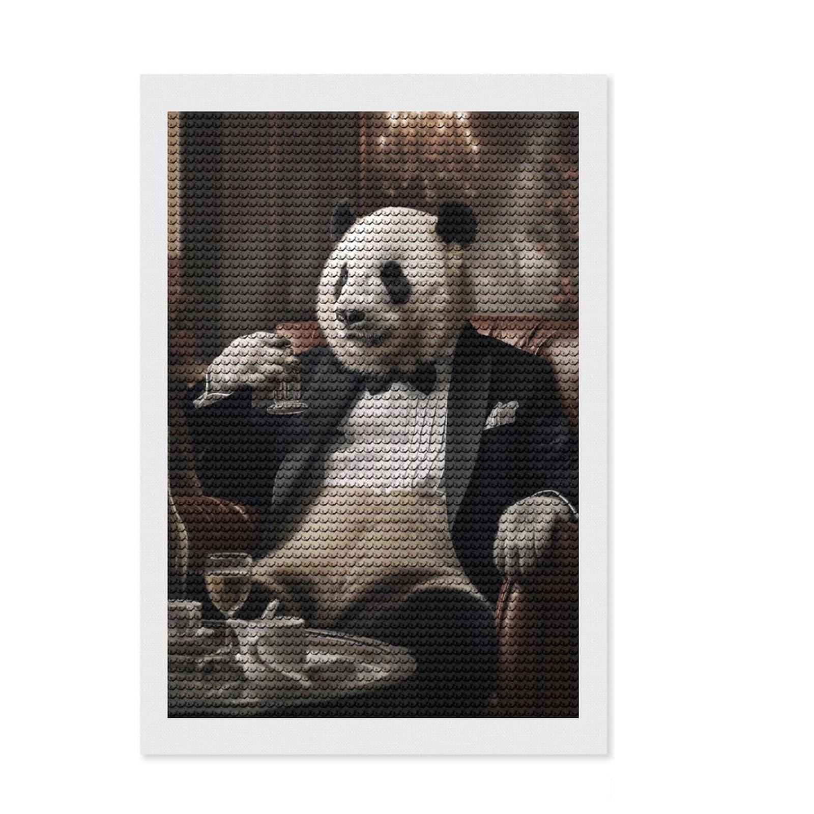 Junmoney Panda in A Tuxedo DIY Diamond Art Canvas Kit 8"x12", Farmhouse Decor, Cute Room Decor, with Tool Kit, Fun Craft Activity