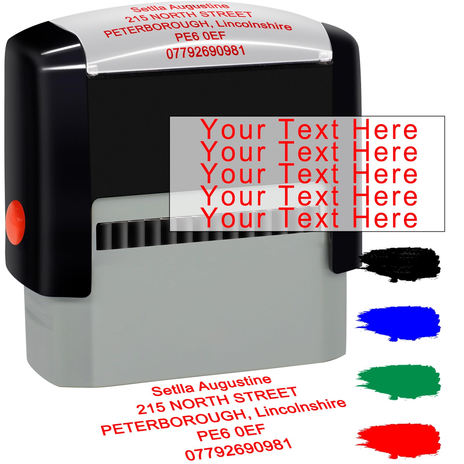 Backquik Black/Blue/Red Personalised Stamp 70X25mm Custom Self-Inking Stamp Business Company Address Rubber Return Date Signature Ink Stamp