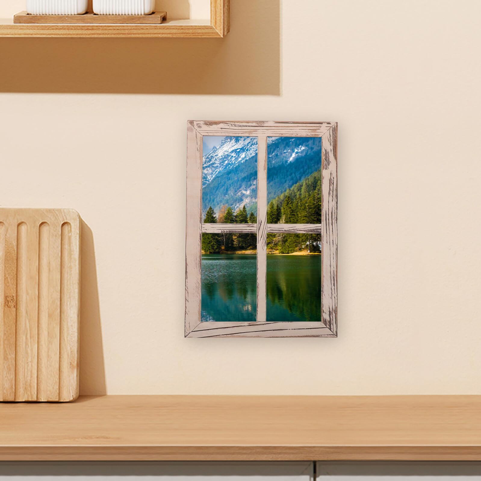 Angoily Rustikale Holzfensterrahmen mit Montagefunktion 2 Stück als Wanddekoration im Landhausstil und Sichtschutz für Schlafzimmer und Badezimmer