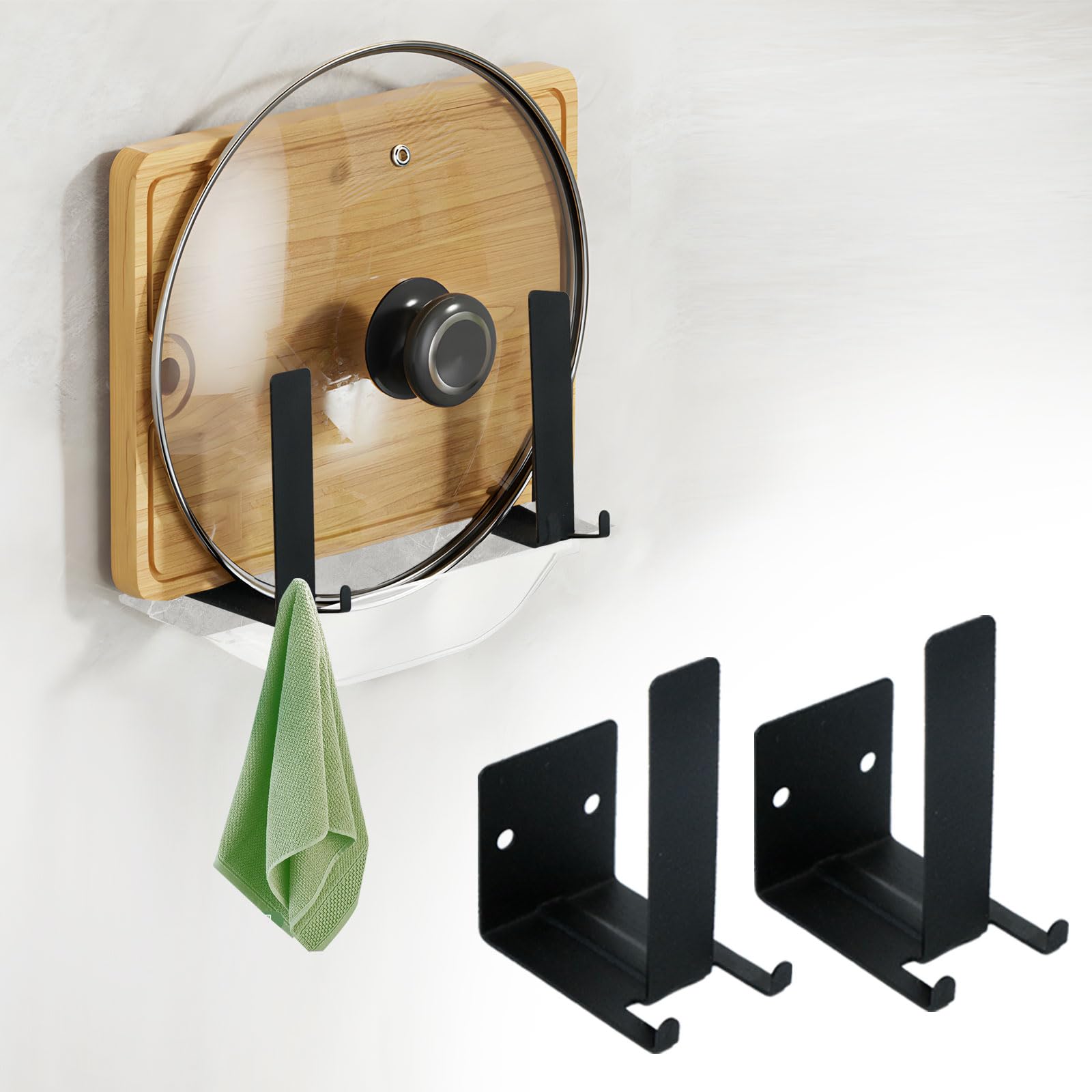 Topfdeckel Organizer, Deckelhalter Küche, Topfdeckelhalter Wand Ohne Bohren, Einstellbar Deckel Organizer, Metall Kochtopfdeckelhalter mit Haken, für Aufnahme von Messern, Schneidebrettern(2 Stück) Küche, Haushalt & Wohnen