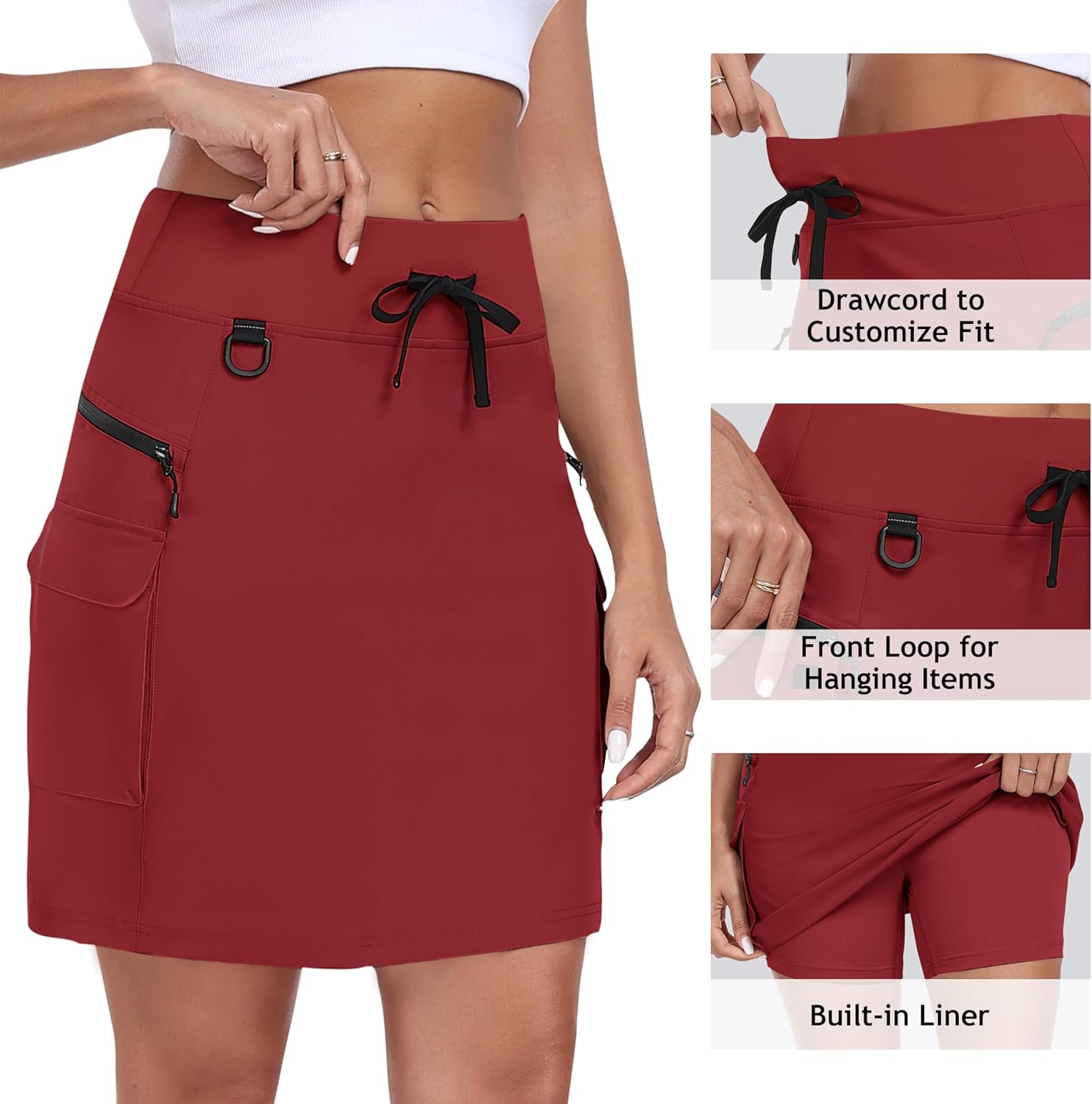 MoFiz Women's 18" Hiking Cargo Skort Athletic Skirt High Waist Golf Dressy Casual Sport Quick Dry Skirt with Zipper Pockets - Image 4