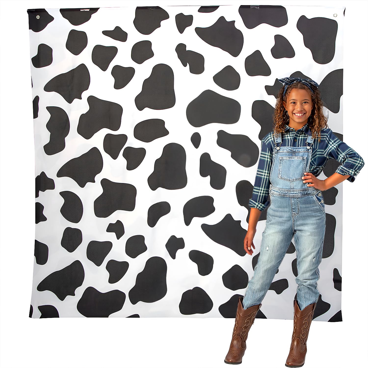 Fun Express 6 ft. x 6 ft. Cow Print Party Polyester Backdrop Decorations