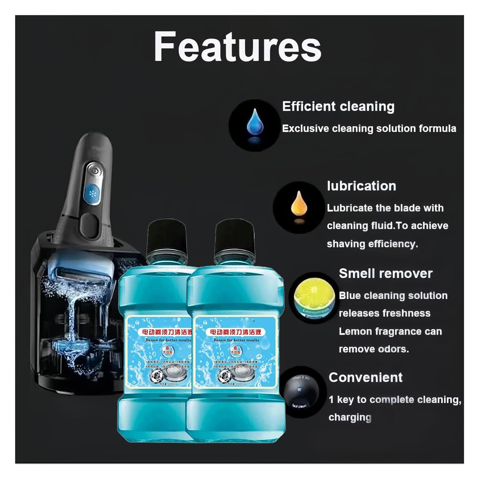Płyn do czyszczenia golarki elektrycznej 250 ml kompatybilny z Philips HQ200 JC301 JC302 Braun CCR4 Change Cleaner 2 butelki