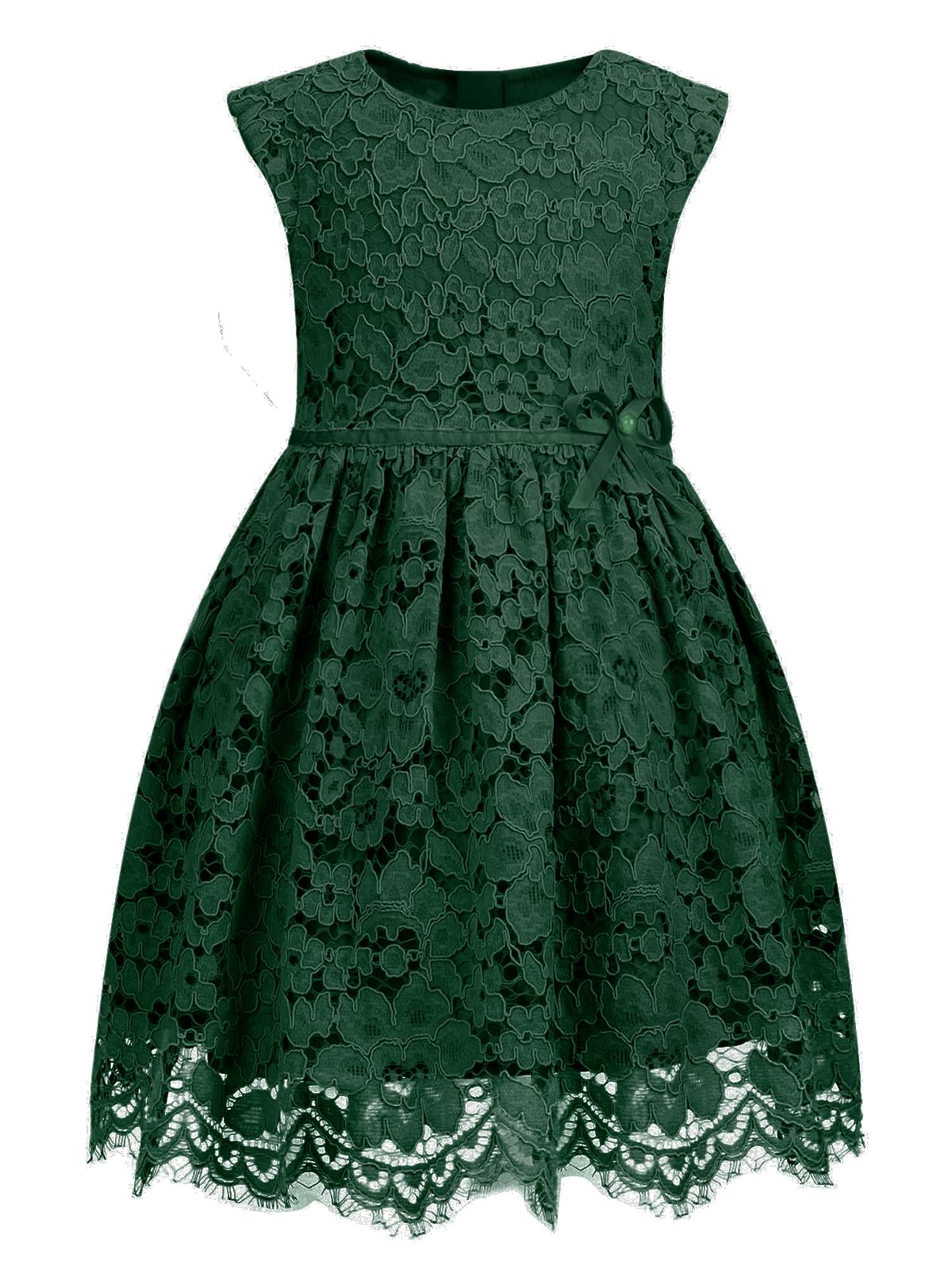 ALLOVIN Mädchen & Kleinkinder Oster Ärmelloses A-Linien Spitzen Party Kleid Geburtstags Blumenmädchen Kleid mit Perlen-Schleife 2-12 Jahre