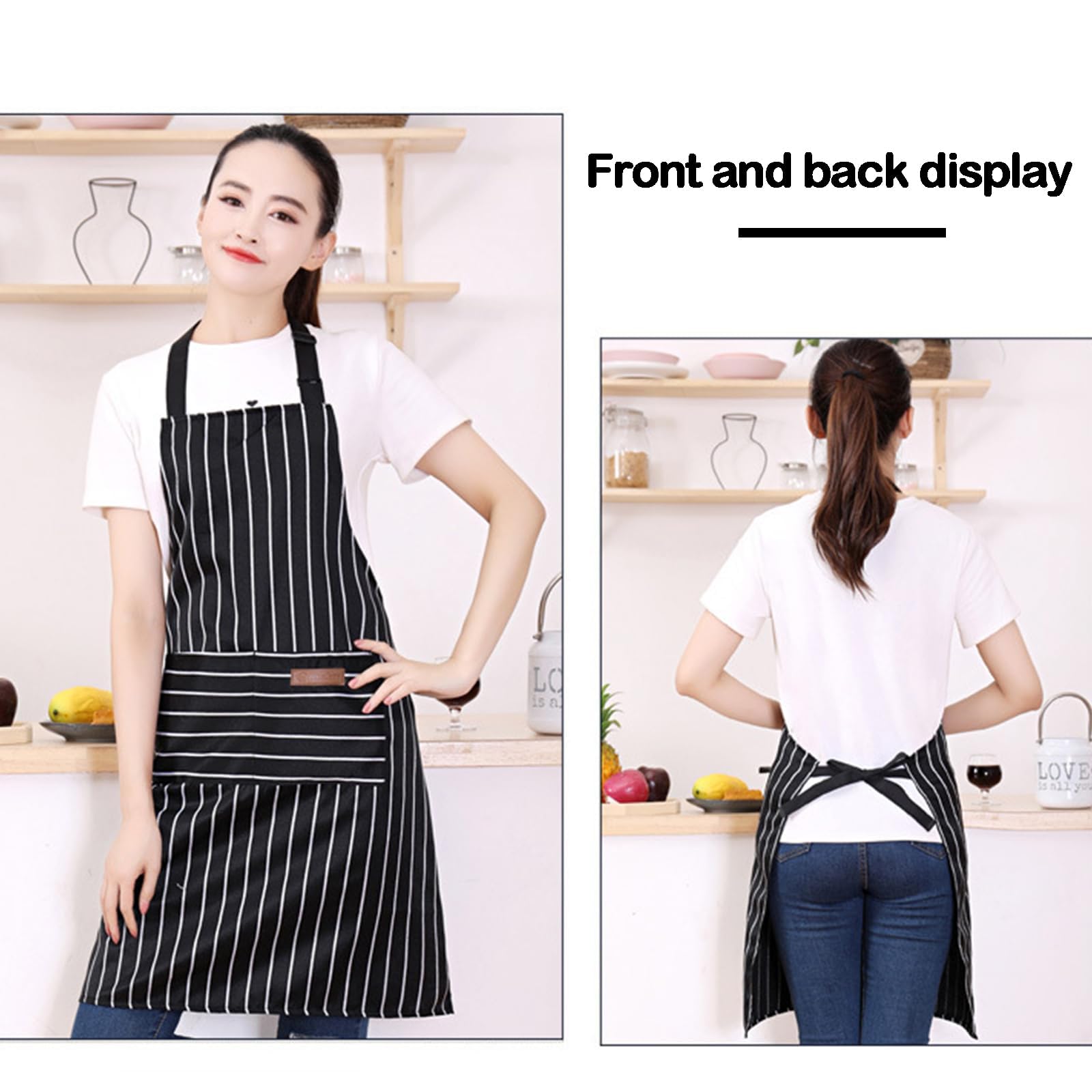 WNXBFO Apron for Unisex Adjustable Grilling Aprons for Men and Women Pockets Cooking Kitchen Chef Black Apron - Image 4