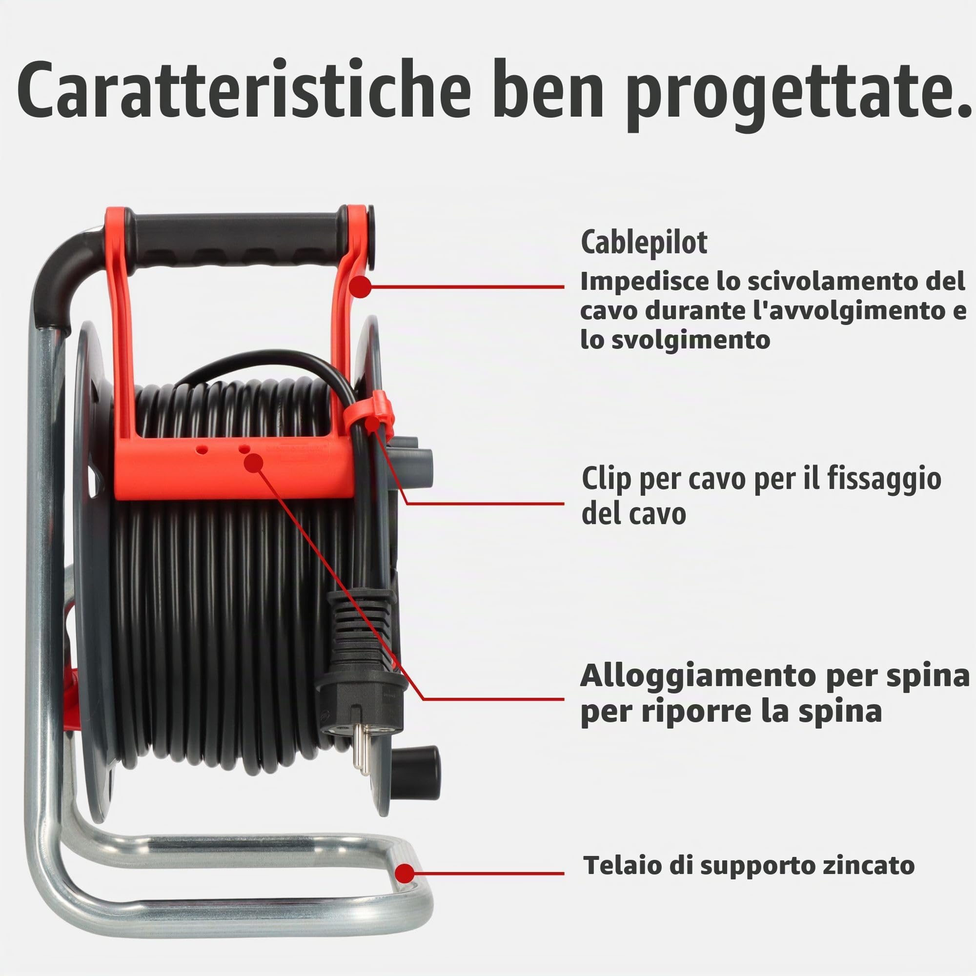 Brennenstuhl Garant, Avvolgicavo per esterni, IP44, 25 m (Made in Germany, 3 prese di sicurezza con migliore protezione da tocco, plastica speciale)