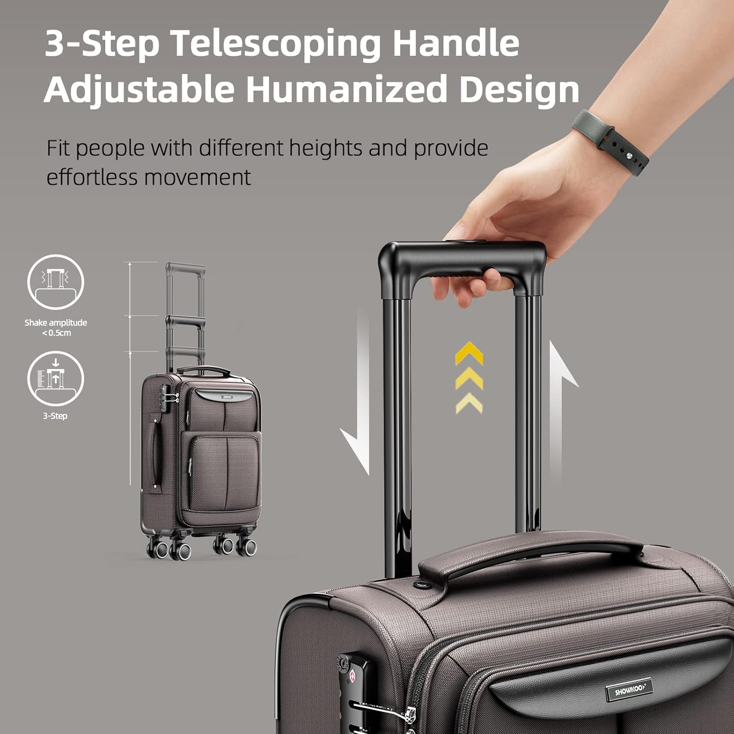 SHOWKOO Luggage Sets 3 Piece Softside Expandable Lightweight Durable Suitcase Sets Double Spinner Wheels TSA Lock Light Coffee (20in/24in/28in) - Image 5