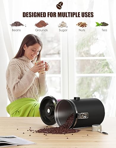 Miniatura 5 de HAIOOU Recipiente hermético para café, contenedor grande de almacenamiento de granos de café de acero inoxidable de 22 onzas con rastreador de