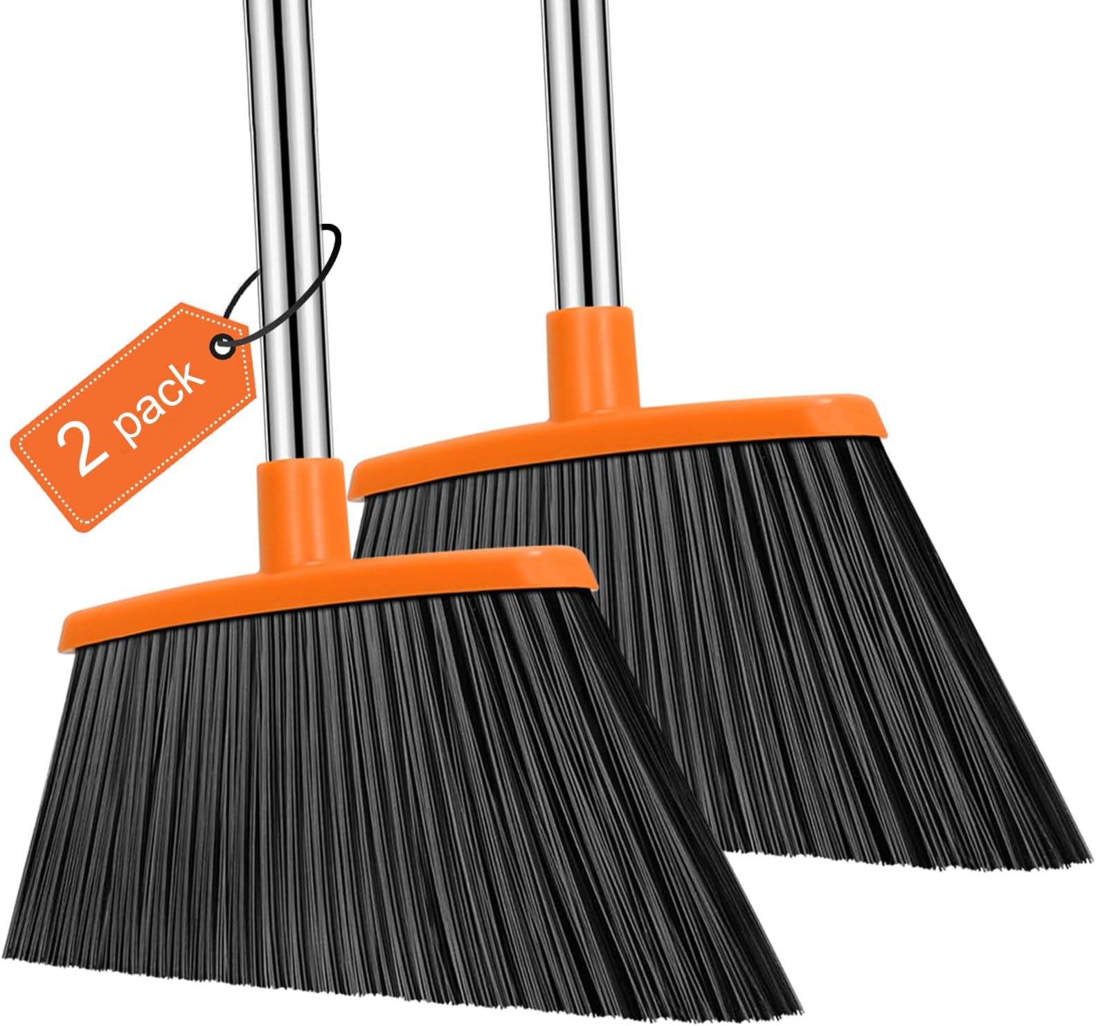 NACENA Heavy Duty Broom, 55 Inch Long Handle Outdoor Large Angle Brooms, Commercial Broom for Sweeping Indoor, for Home Garage Kitchen Office Courtyard Lobby Patio Lawn Concrete, 2 Pack (Grey&Orange)