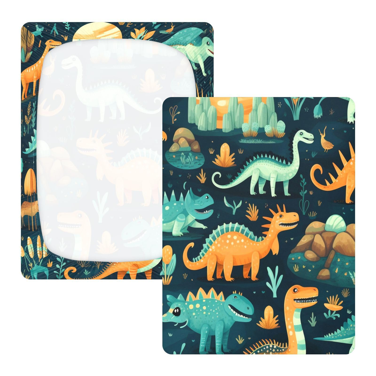 Dibujos Animados De Dinosaurios Negros Arte Sábana de Cuna para Niños Pequeños,Sábanas de Algodón Suave para Bebés Aptas para Colchón Corralito