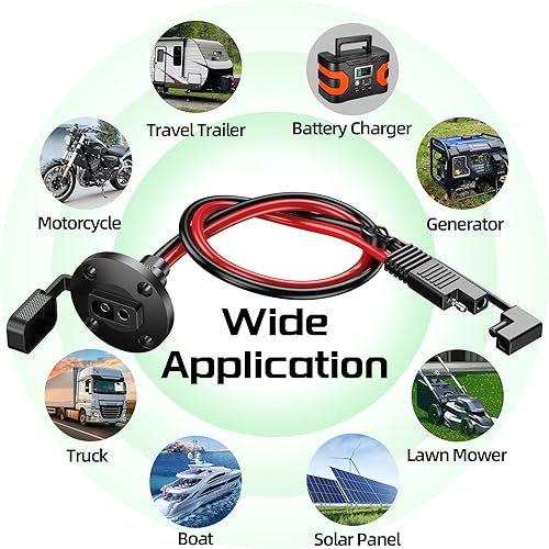 Miniatura 7 de Conector SAE, puerto de pared lateral, cable de 10 AWG, cable resistente a la intemperie, montaje en panel, adaptador universal de montaje empotrado