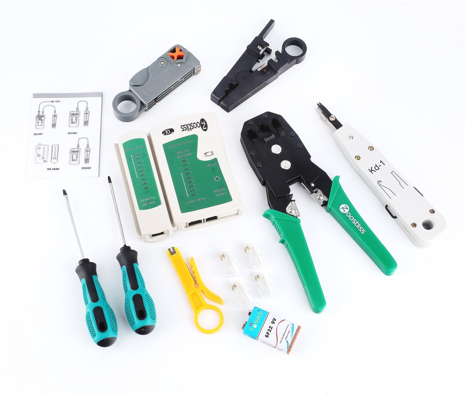 Zoostliss 11 in 1 Professional Network Computer Maintenance Repair Tools for for RJ45/11/12 Cat5/5e with Connector Accessories