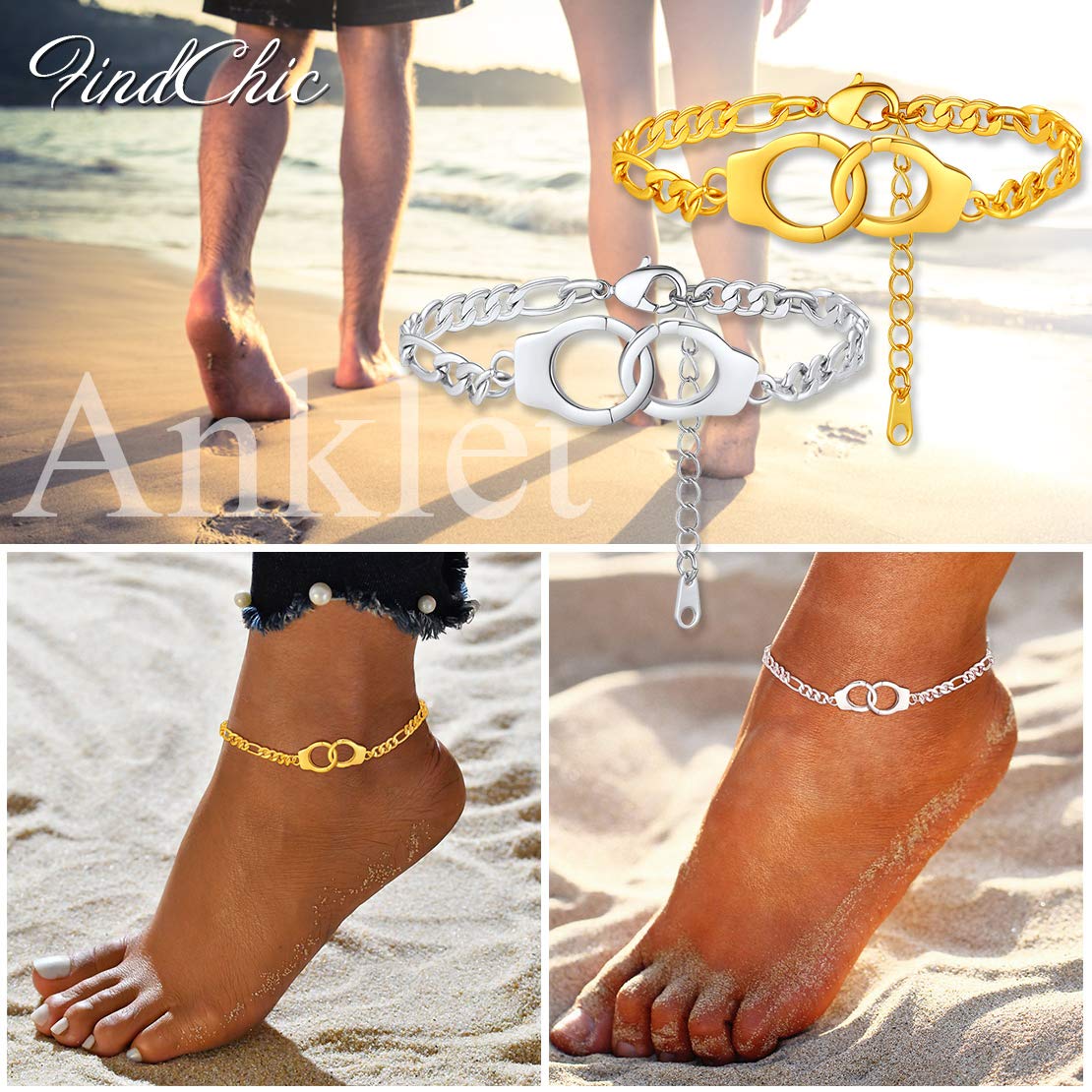 FindChic Collar/Pulsera/Tobillera de Esposas Abierto Acero Inoxidable Plateado/Dorado/Negro Joyas Personalizadas para Hombre Mujer