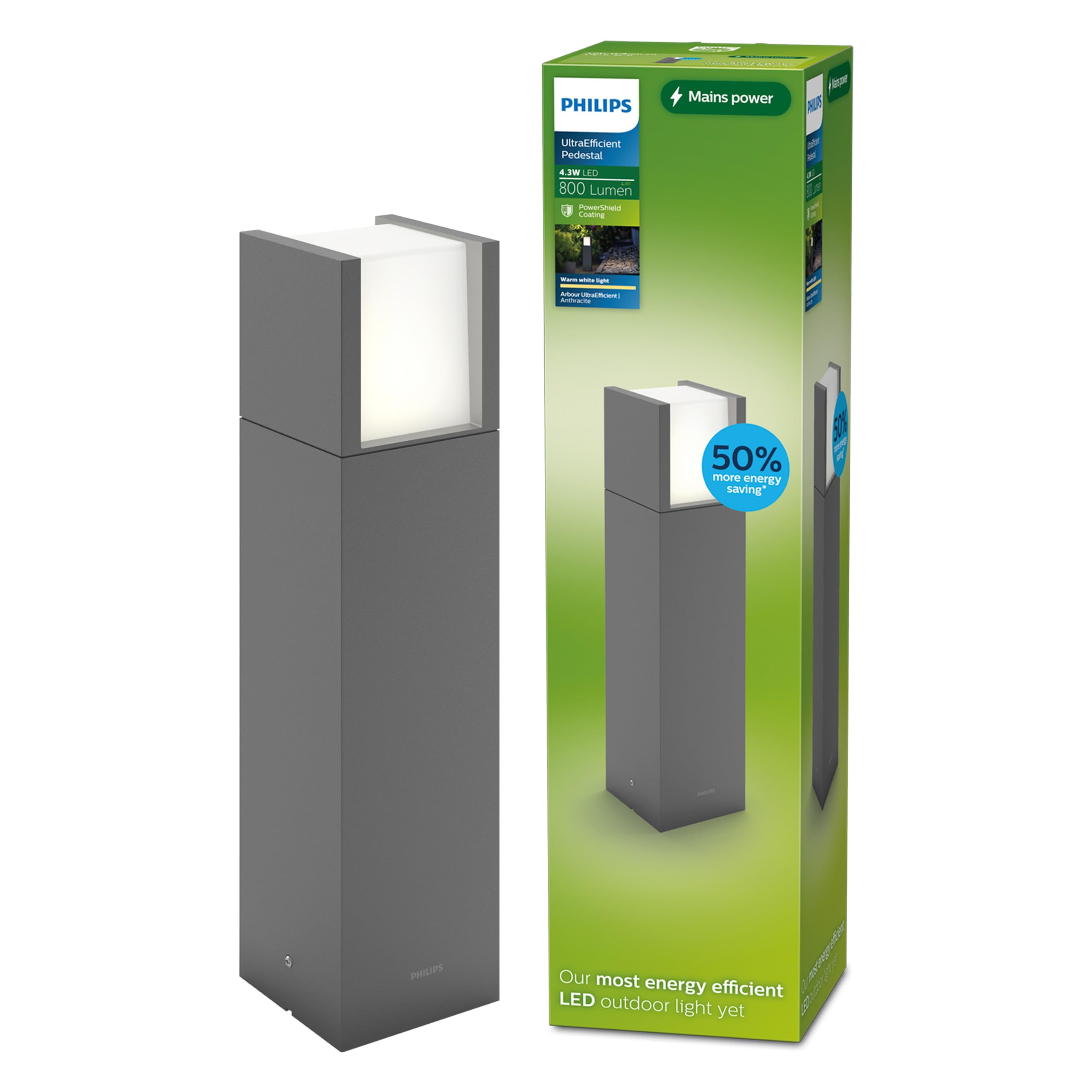 Philips Lighting Arbour UltraEfficient Outdoor Path Light, 3.8W, 2700K, Antracite, IP44 Weatherproof