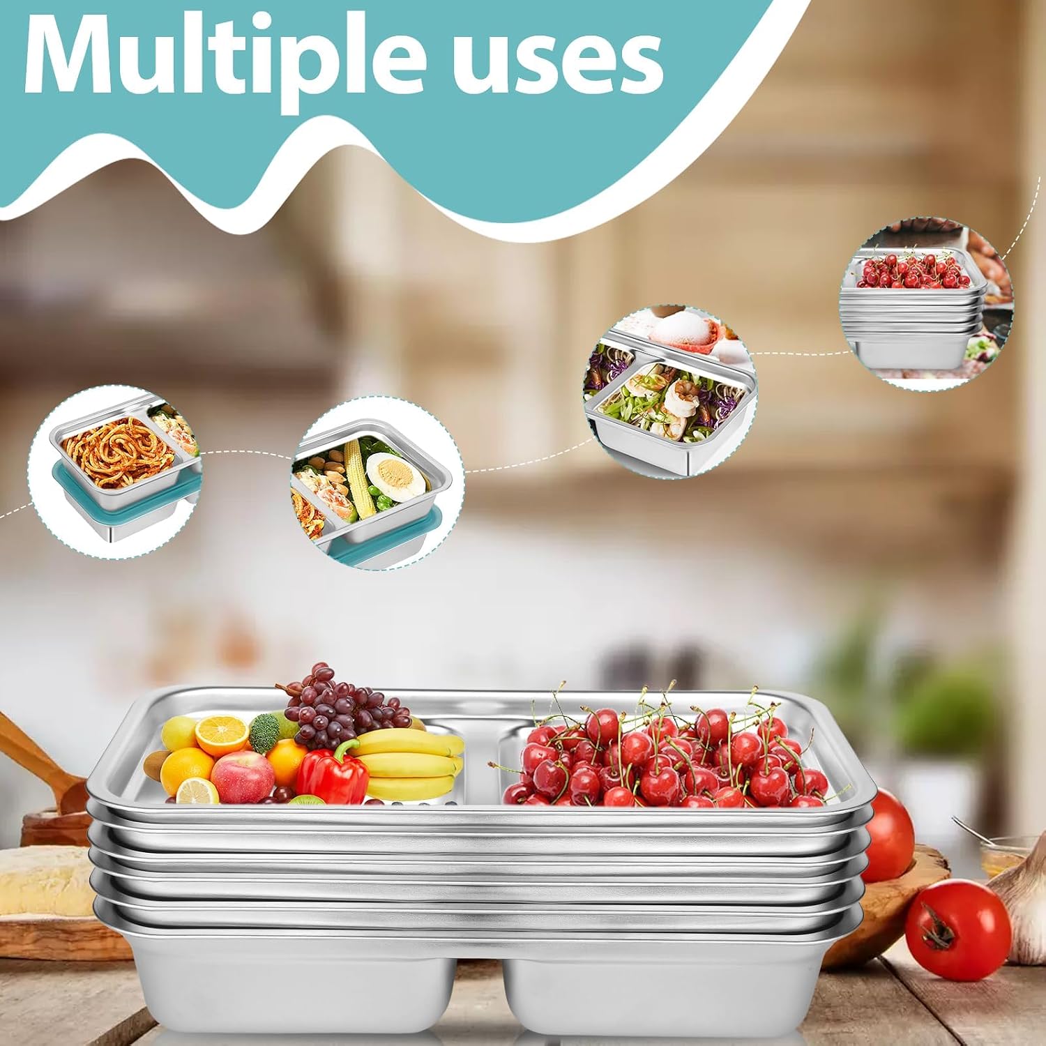 8 Pack Stainless Steel Snack Containers with Lids 2-Compartment Reusable Food Storage Grab and Go Meal Prep Containers for Adults Lunch Boxes School Office Travel Camping image 4