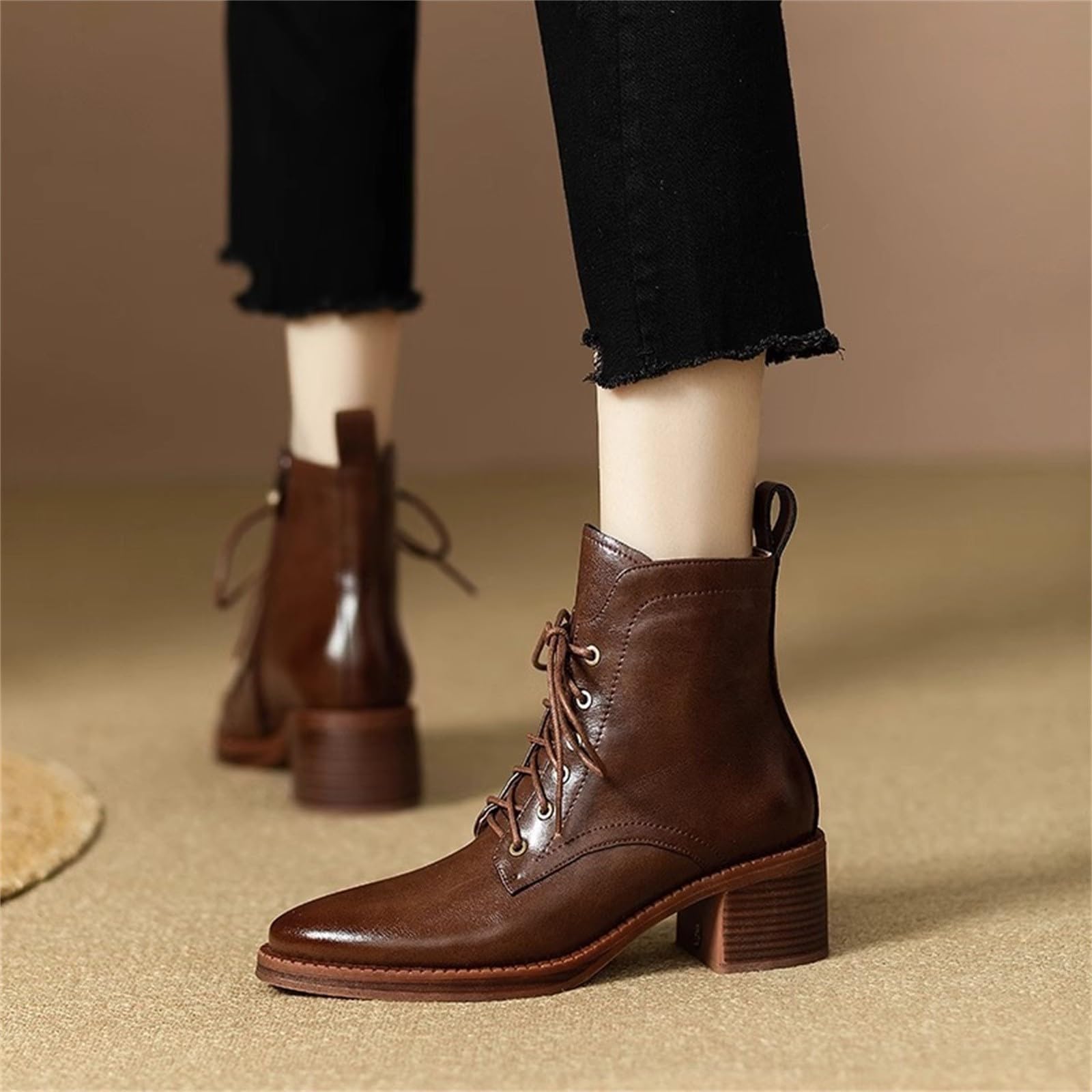 Genérico Botines Mujer Vestir con Cordones Plataforma Botas Punta Redonda Elegantes Zapatos Suaves Comodas Caminar Bota Casuales Antideslizantes Botin para Otoño Invierno Trabajo Paseo y Uso Diario