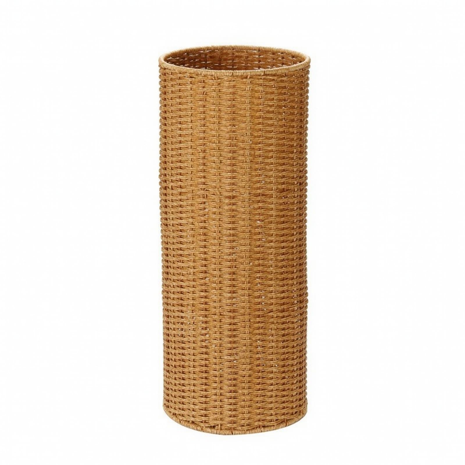 Cesto in Finto Rattan Grande Capacità, Colore Naturale, Forma Rotonda Grande E Alta, Con Vaschetta Raccogligocce, Diametro 24 × Altezza 58,5 Cm