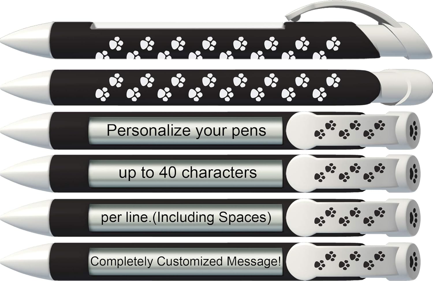 Greeting Pen Personalized Pens- Pawprints Pet Rotating Message Pen - 6 Pack (P-PP-109-6)