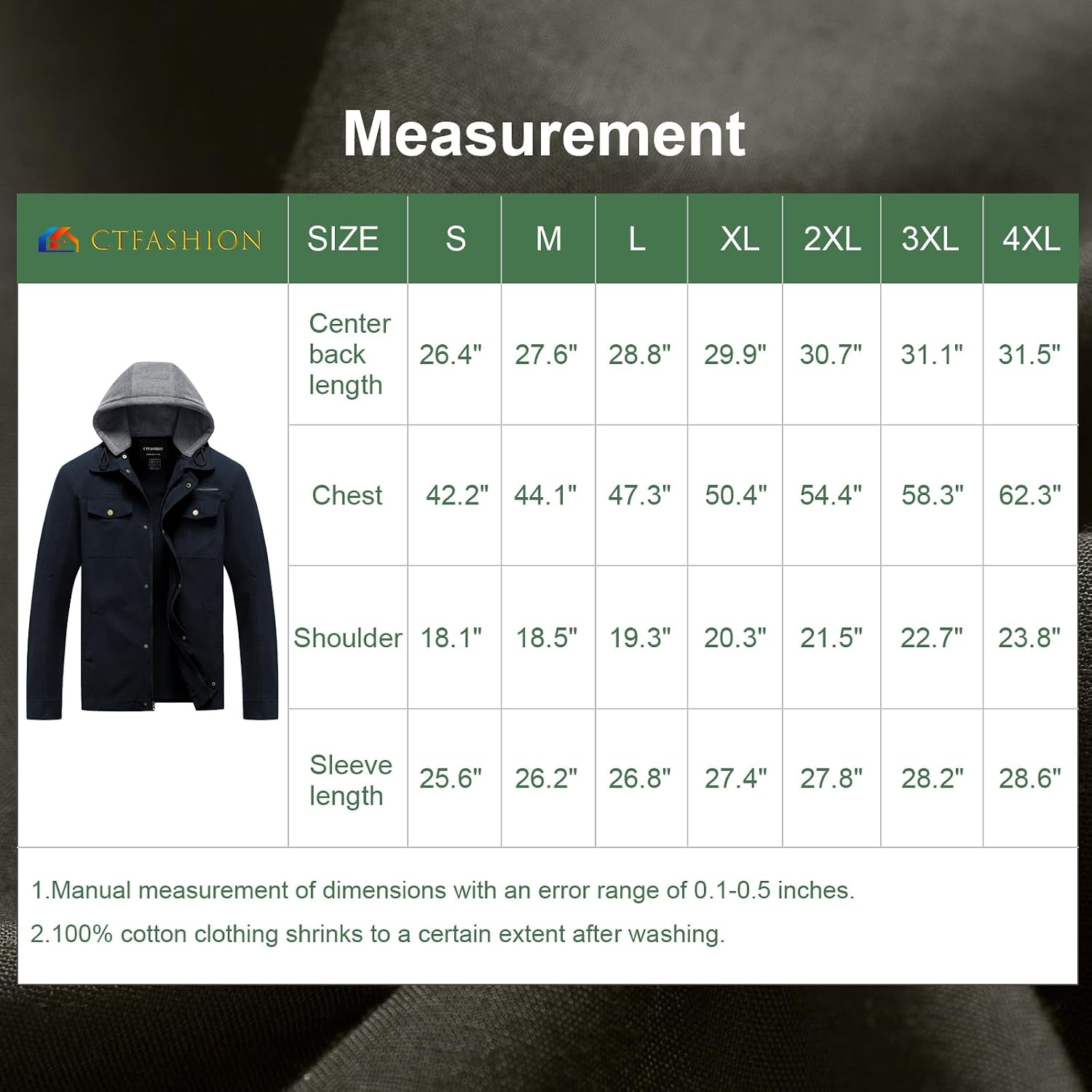 Men's Cotton Lightweight Jacket Military Canvas Field Coat Work Outwear Casual Spring Cargo Jacket with Hooded
