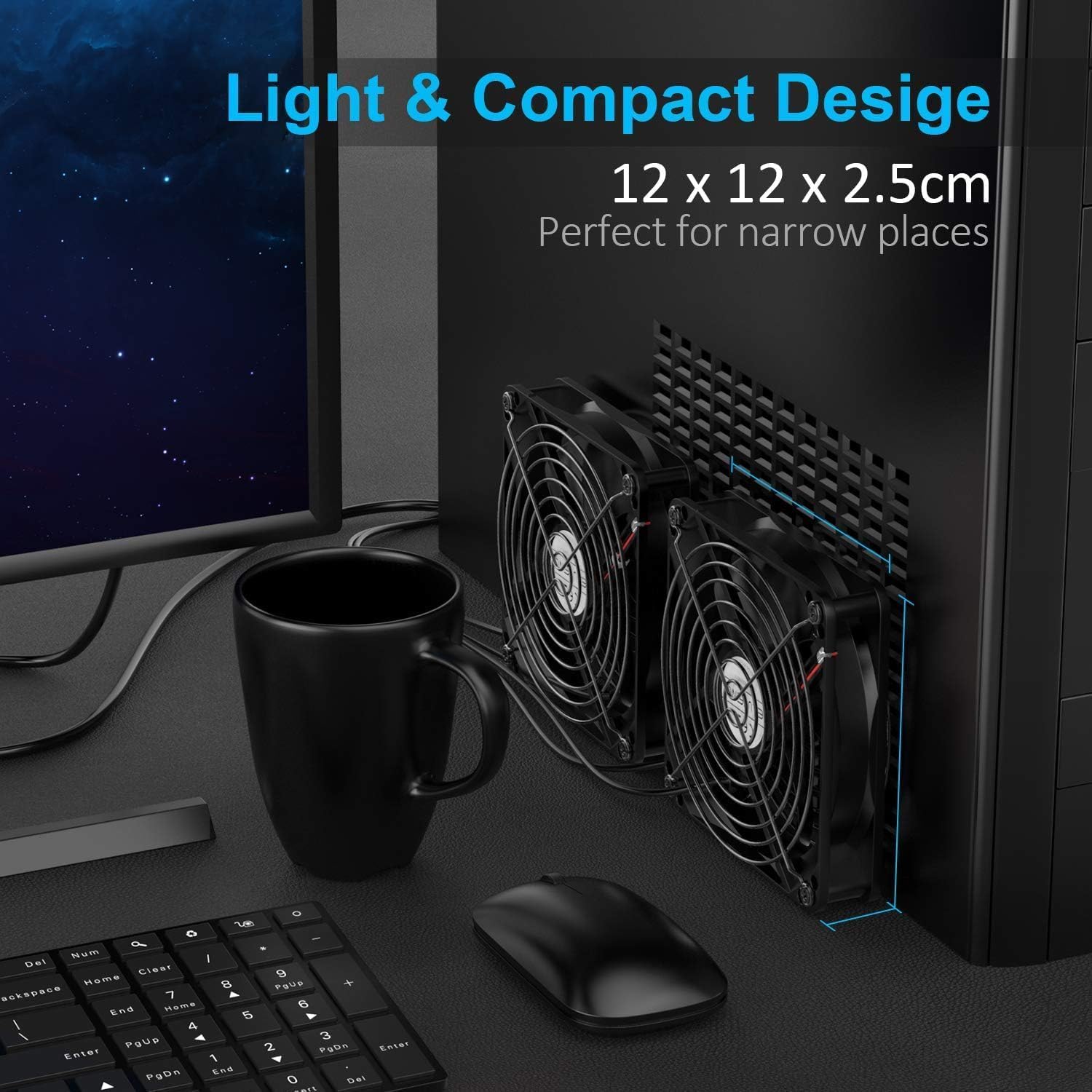 ELUTENG Ventola 120mm USB 5V Raffreddamento PC Silenziosa Ventole Fan 12cm 7 Lame con Griglie Metalliche per TV Box/Router/Xbox/Playstation/PC DIY