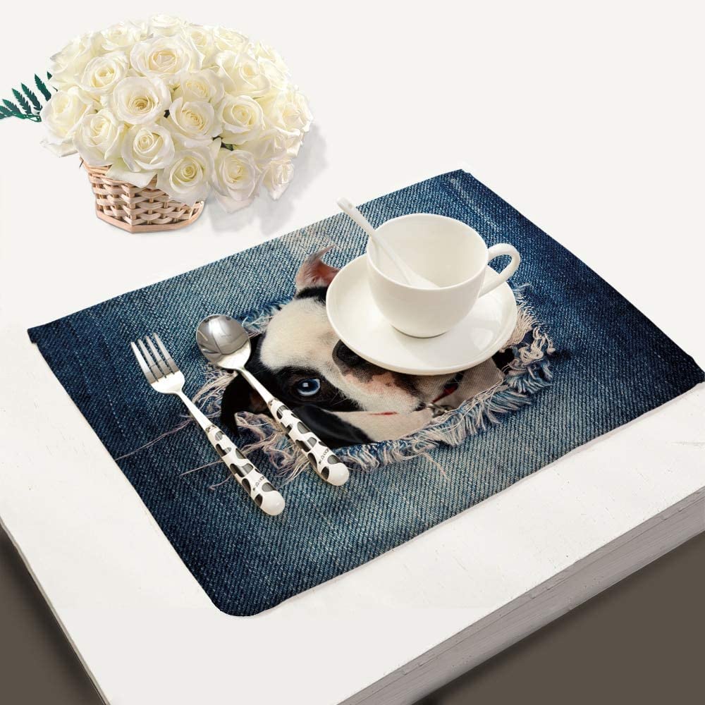 Ubersweet® Miracille Fashion Dog Cat Animals Pattern Kitchen Accessories Table Set Napkin Bowl Dining Mats Kids Table Set Home Decor: 3, 2Pieces
