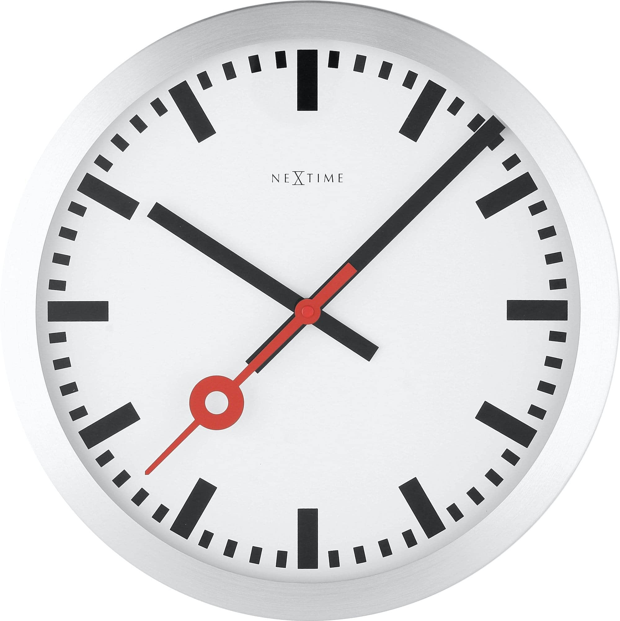 Nextime Aluminum Wall Clock Station Clock "Station", Very Silent, Round, Ø 35 Cm