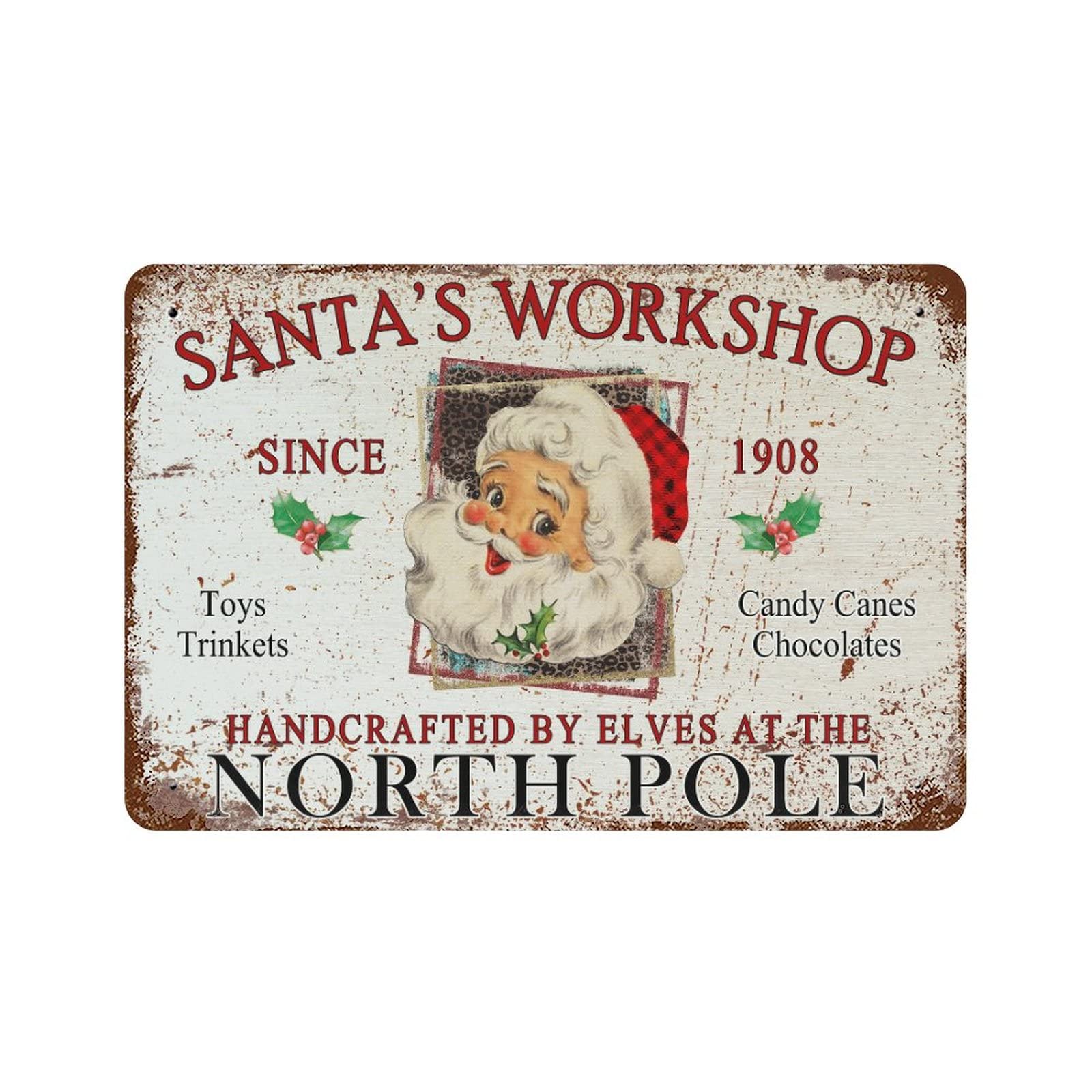 Panneau de Noël haut de gamme Santa's Workshop en alu brossé pour décoration