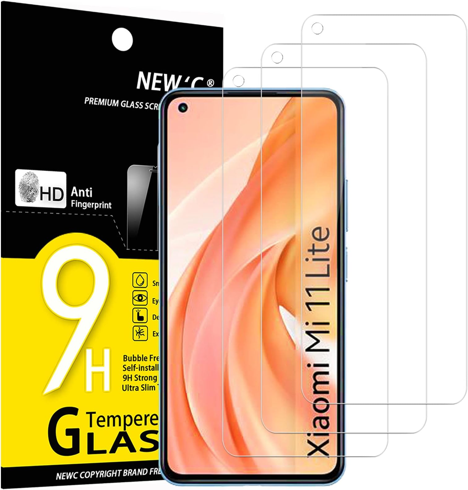 3 Pack Designed for Xiaomi Mi 11 Lite/Mi 11 Lite 5G Screen Protector Tempered Glass, Case Friendly Anti Scratch Bubble Free Ultra Resistant