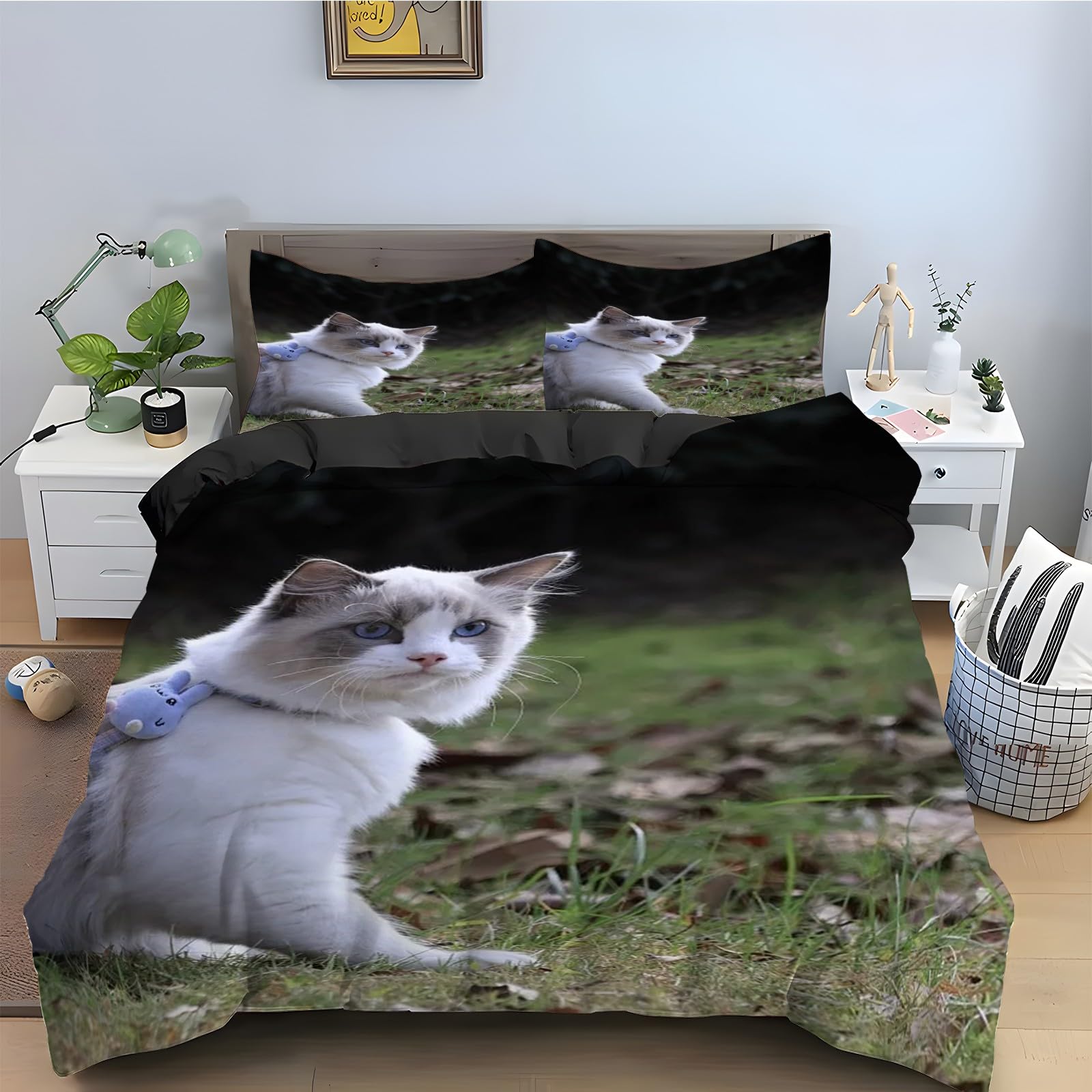 Housse de couette 200x200 microfibre douce avec motif chat