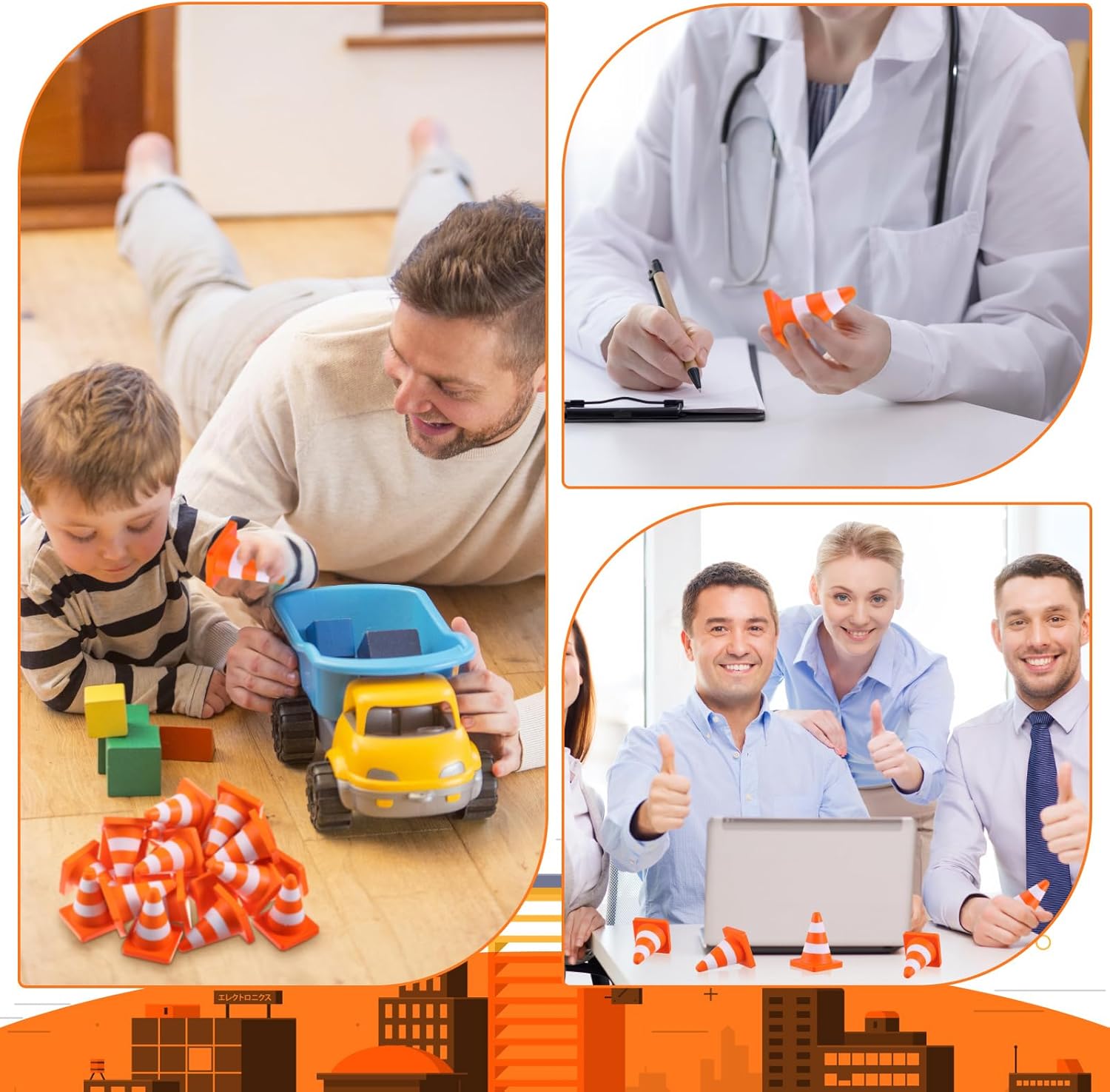 Libima 60 Pcs 2.36'' Traffic Cone Stress Balls Bulk Construction Party Favor Construction Toy Squeeze Cones Funny Stress Relief Toy Gift for Kids Teens Adult Improving Strength Release Pressure