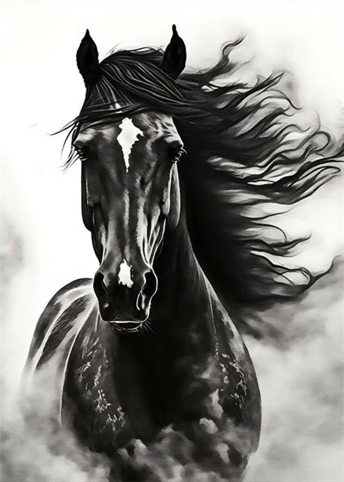SHINERING Abstract Watercolor Horse Animal Canvas Painting Posters Print Wall Art Picture Living Room Decor A8 40X50Cm Unframed