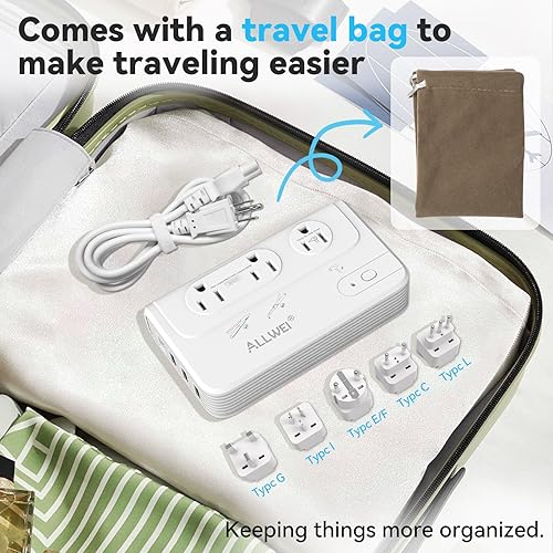 Miniatura 7 de ALLWEI Convertidor de Voltaje de Viaje de 2000W, Convertidor de 220v a 110v para Viaje Europeo, Adaptador de Voltaje para Secador de Pelo,