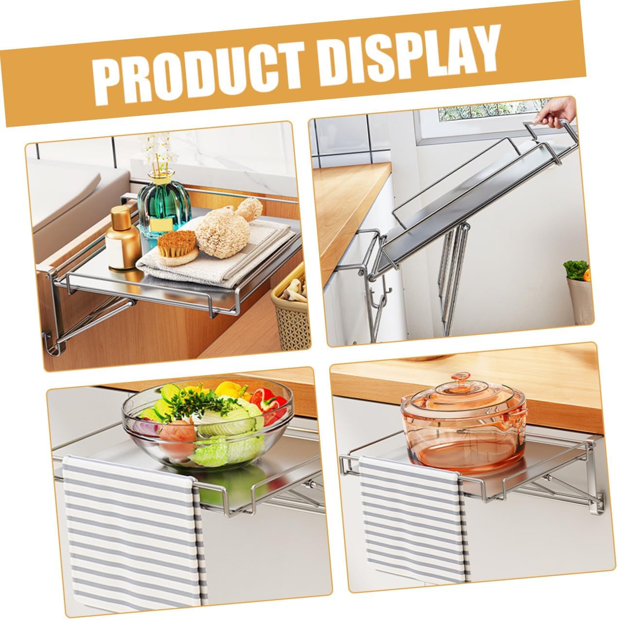Foldable Stainless Steel Kitchen Cabinet Door Storage Shelf Large-capacity Organizer for Over Cabinet Door Space-saving Hanging Rack with Strong Load-bearing for Kitchen Bathroom