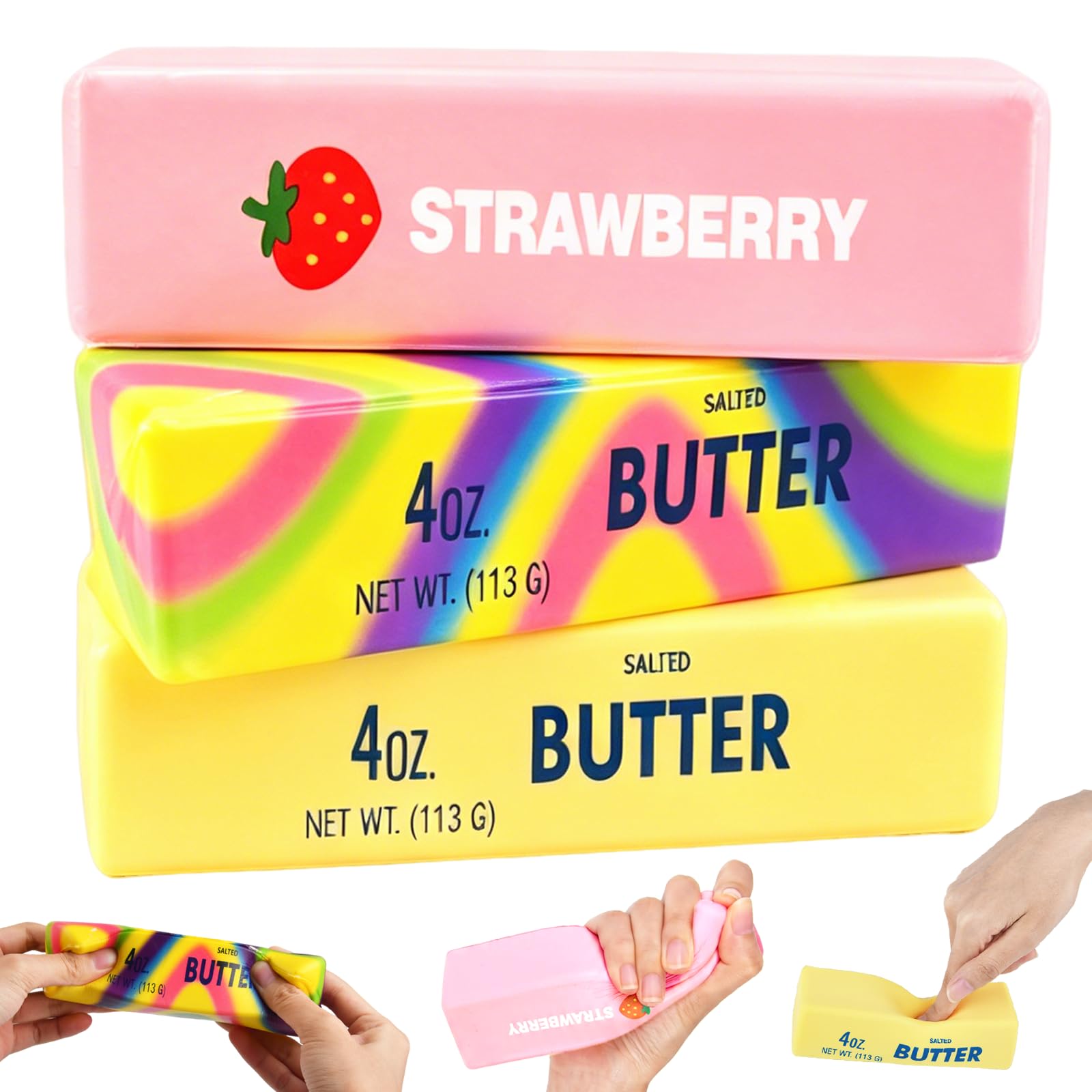 Butter Squishy, 3Pcs Solid PU Foam Squeeze Fidget Toy