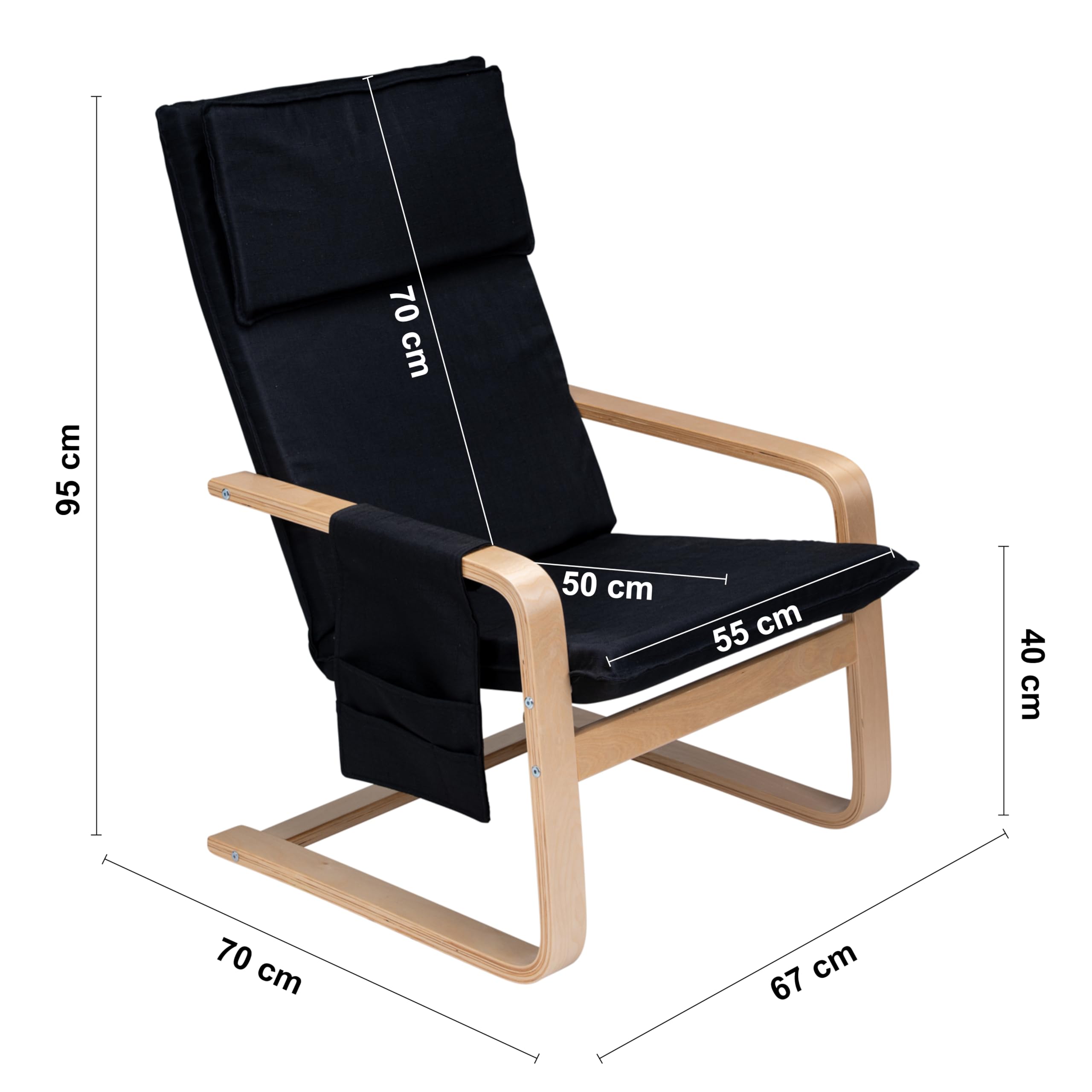 Gremium Poltrona Relax In Tessuto Con Schienale Ergonomico, Seduta Imbottita Sfoderabile, Cuscino Poggiatesta, Struttura in Legno Con Braccioli e Sacca Portaoggetti