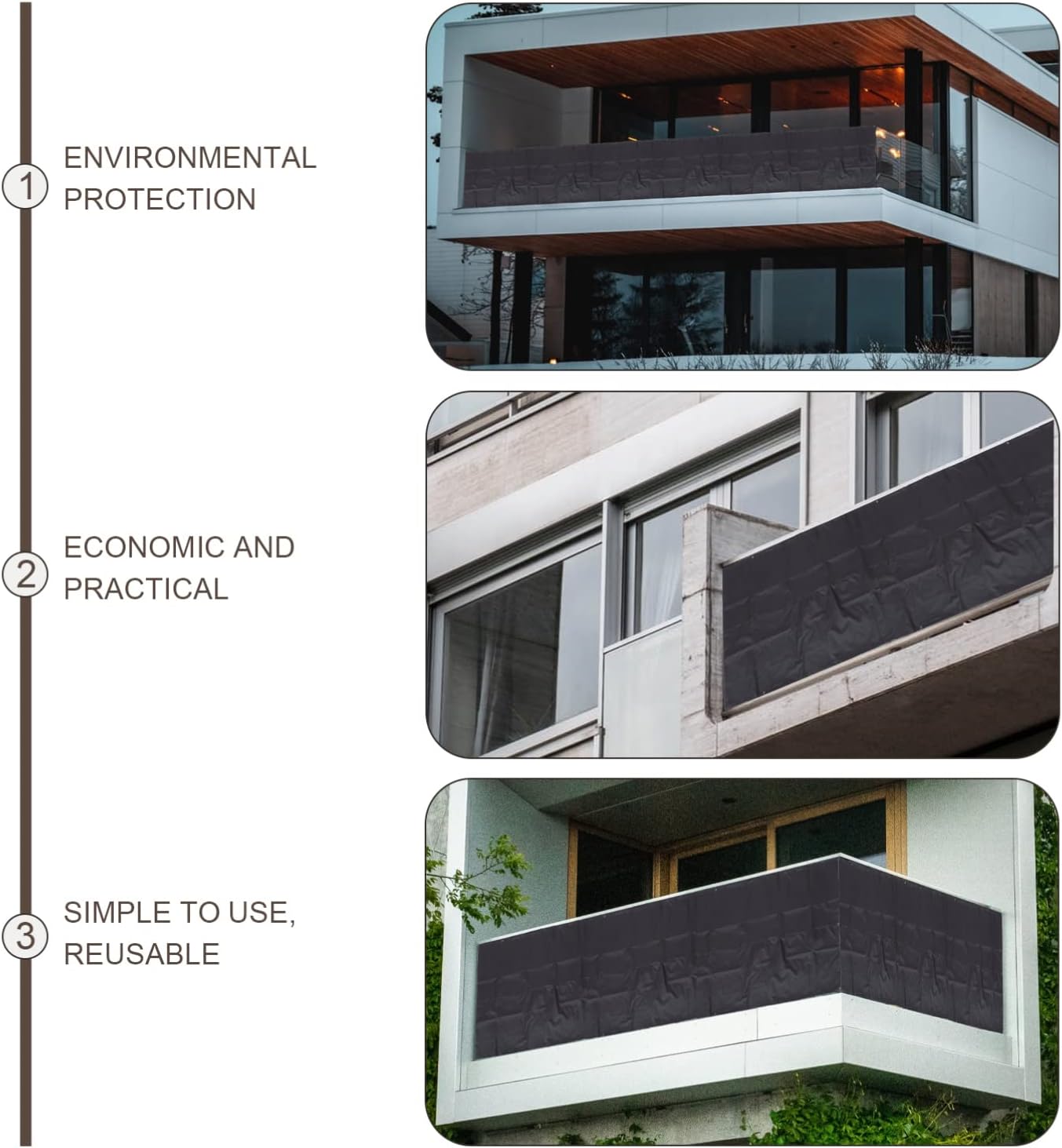 POPETPOP Balcony Privacy Screen Outdoor Multi-Purpose Shading Cover Oxford Fabric Sun Protection Fence for Garden Patio and Deck with Ventilation