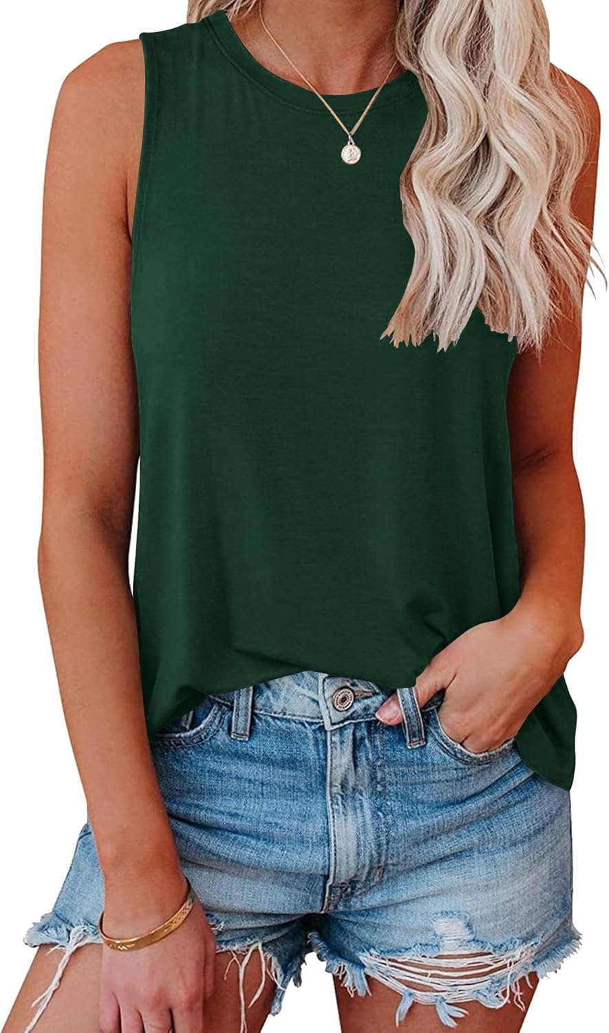 Smile Fish Women Crewneck Flowy Loose Fit Tank Top Sleeveless Summer Tops Shirts