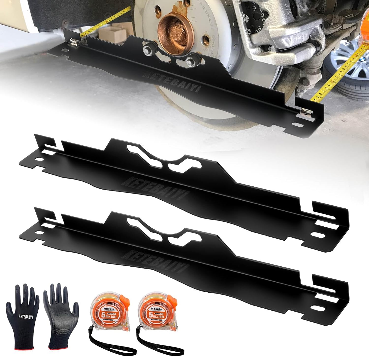 Wheel Alignment Tool, Toe Alignment Tool Plates, Including Tape Measure and Gloves, for Quick and Accurate Measurement of DIY Car Front-end Adjustments (Black)